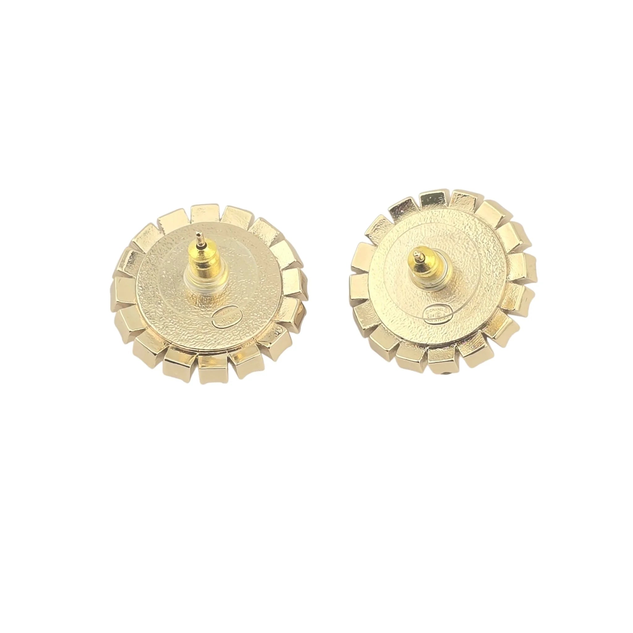 Chanel CC Yellow Crystal/Enamel Metallic Round Earrings 24 CHANEL