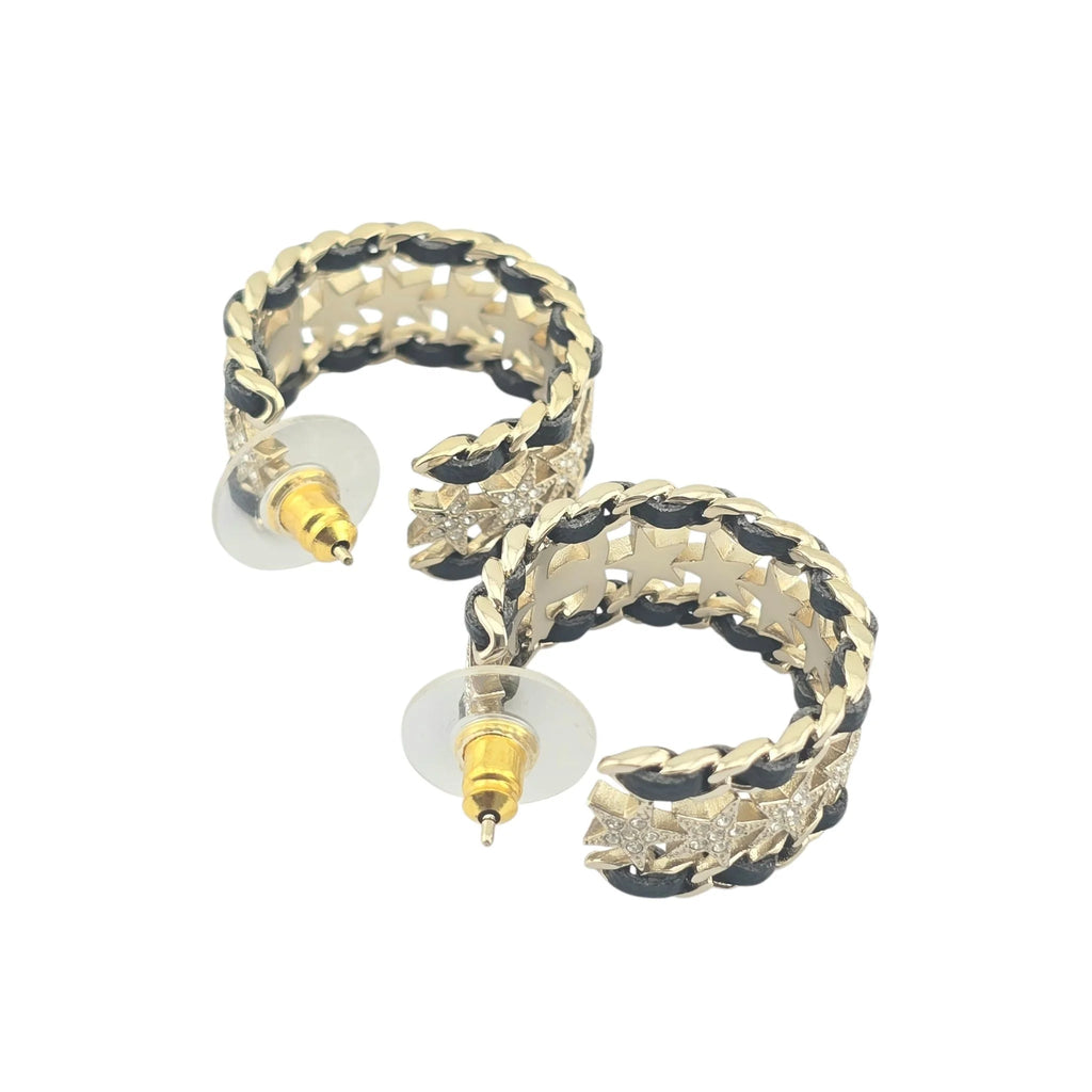 Chanel CC Strass & Leather Hoop Earrings 2023 CHANEL