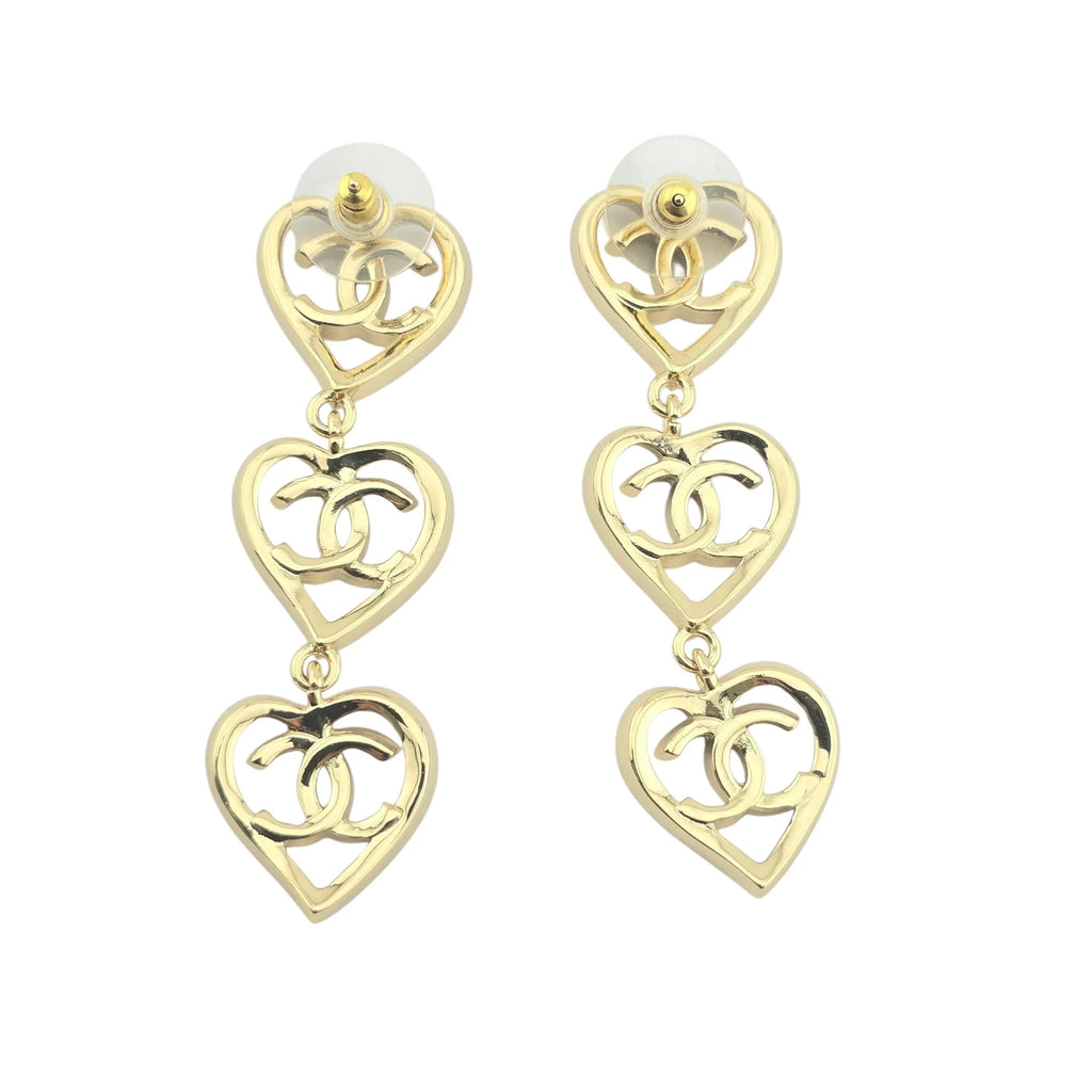 Chanel CC Triple Heart Coco In Love Drop Earrings 2022 CHANEL