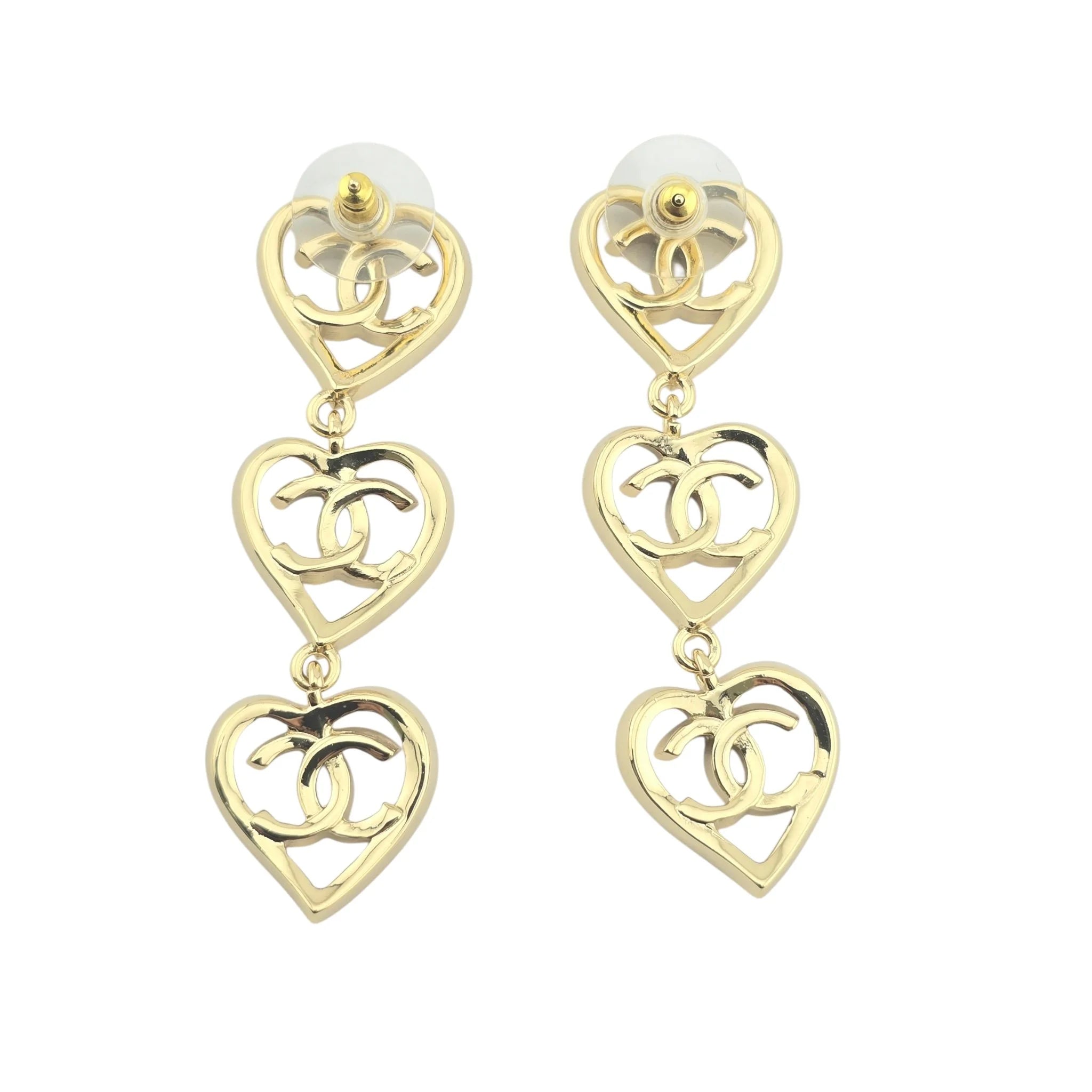 Chanel CC Triple Heart Coco In Love Drop Earrings 2022 CHANEL