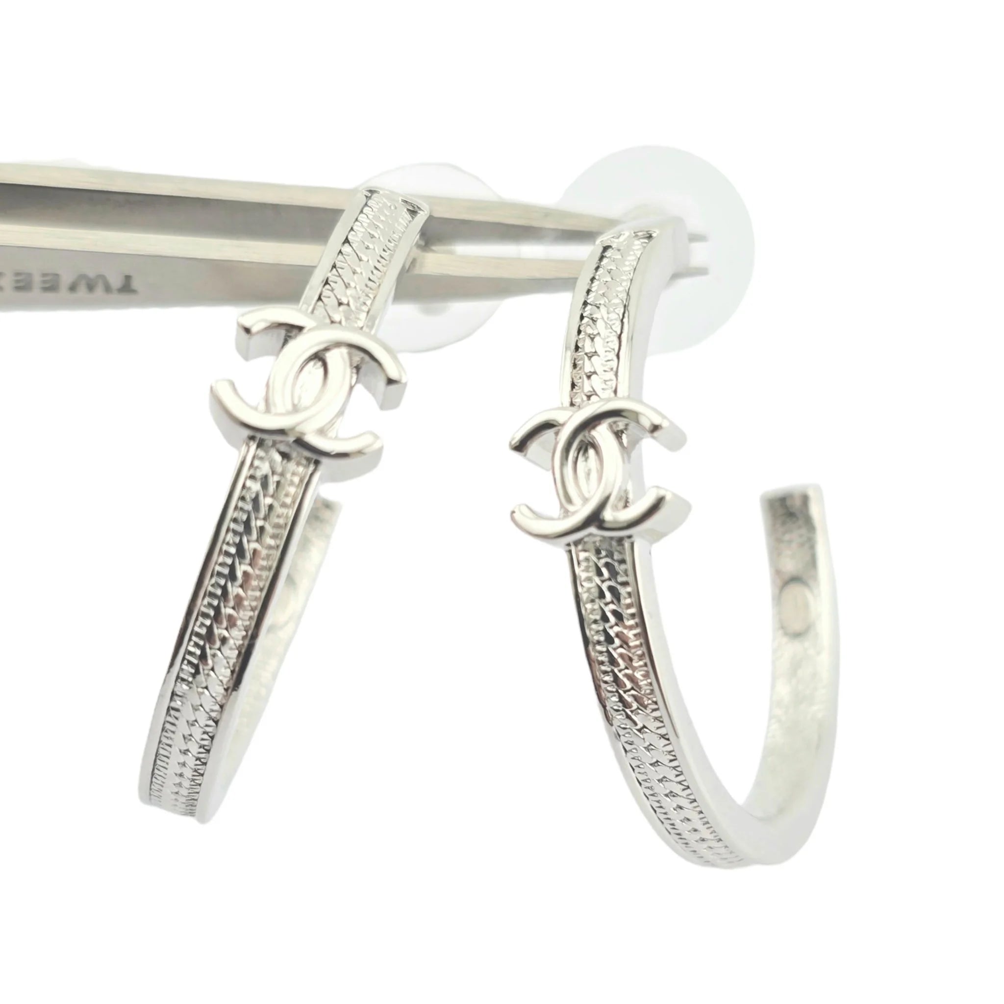 Chanel CC Silver Hoop Earrings 2024 CHANEL
