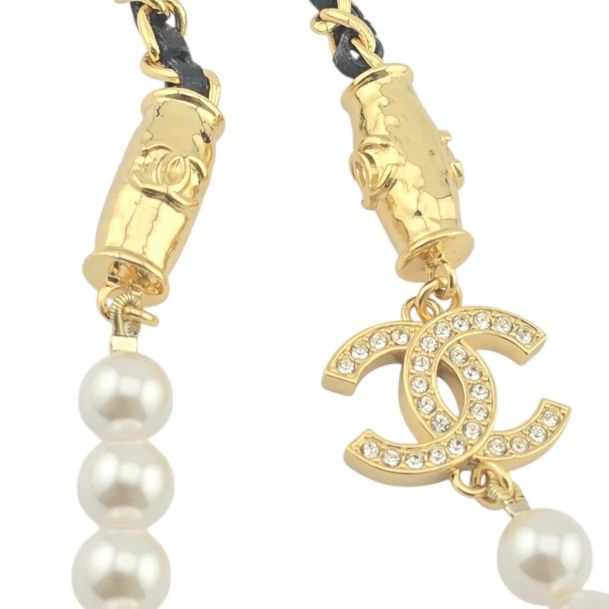 Chanel CC Faux Pearl Leather Gold Choker Necklace 2023 CHANEL