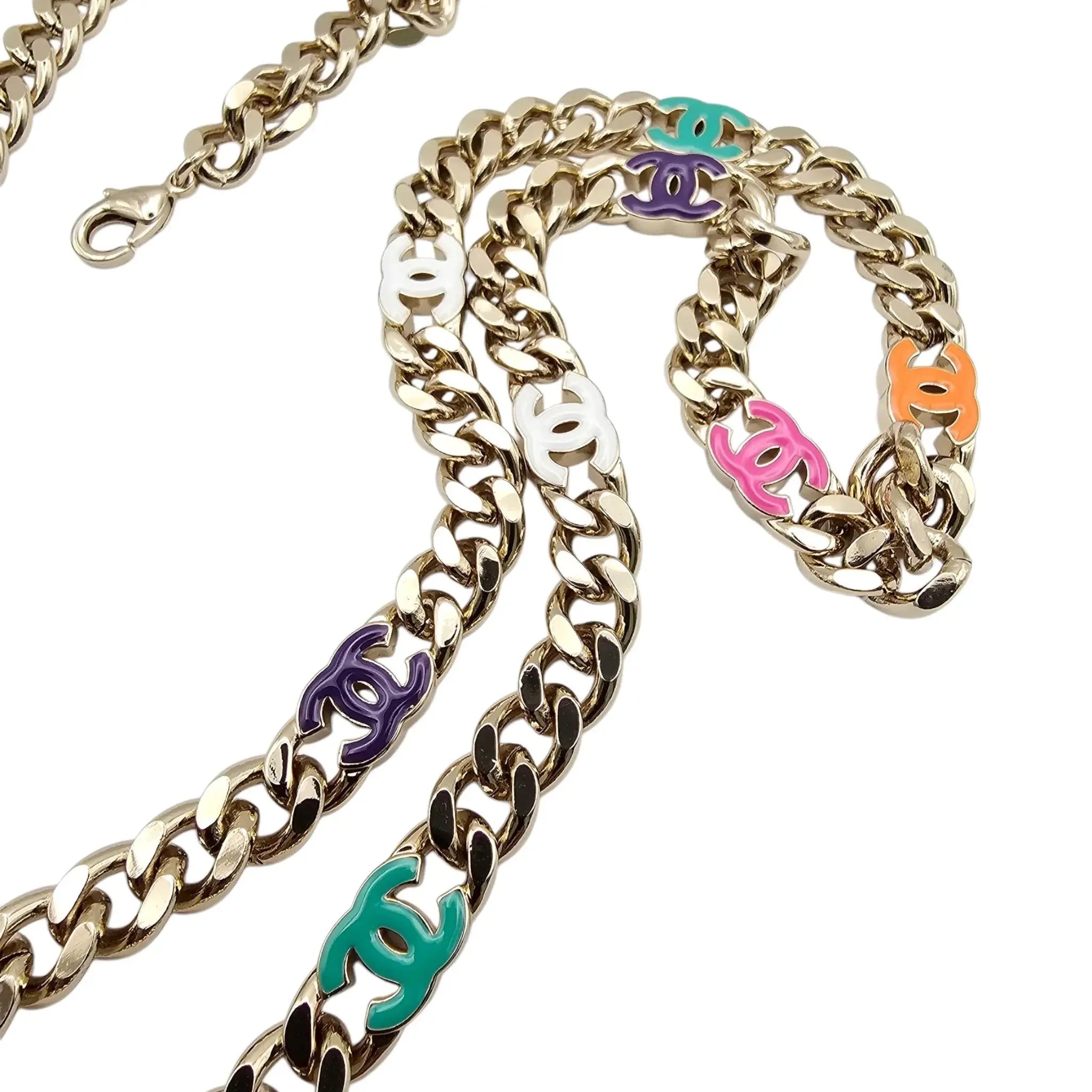 Chanel Metal Enamel Chain CC Long Necklace Gold Multicolor B24 BIJOUX HEAVEN