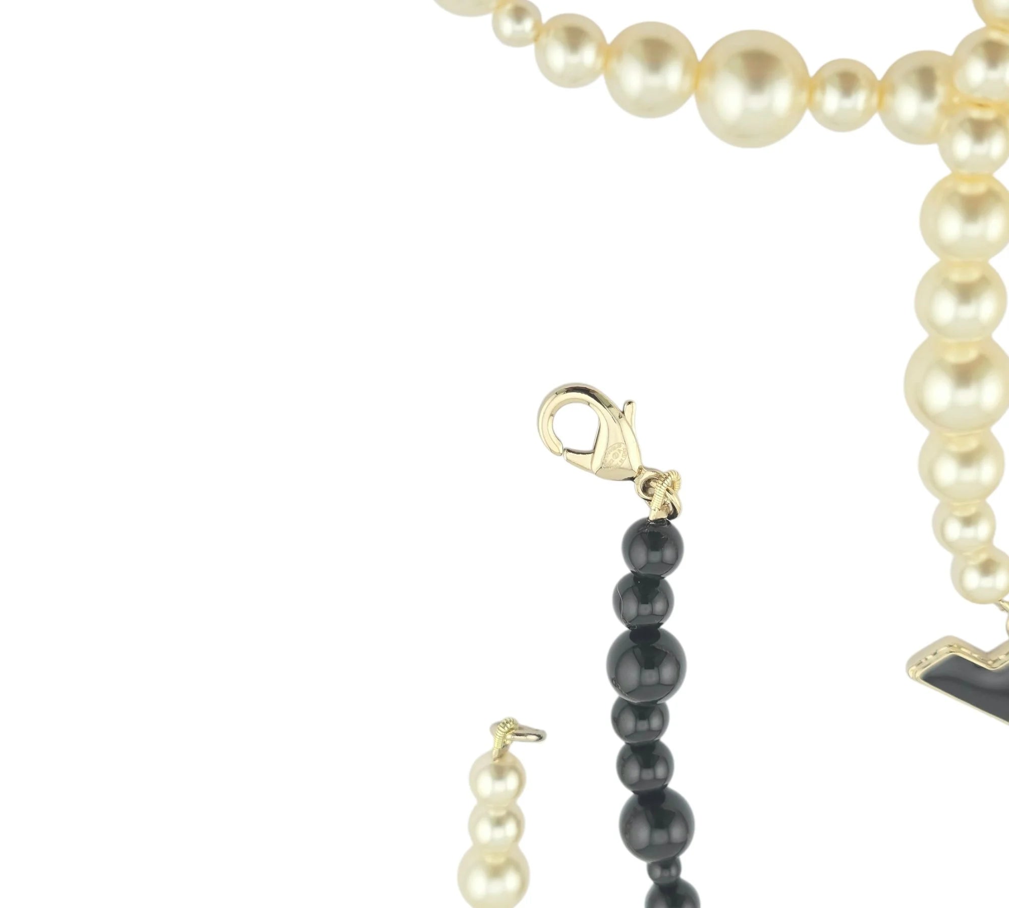 Chanel CC Metal Enamel Pearl Beaded Long Necklace Black White 2022 CHANEL
