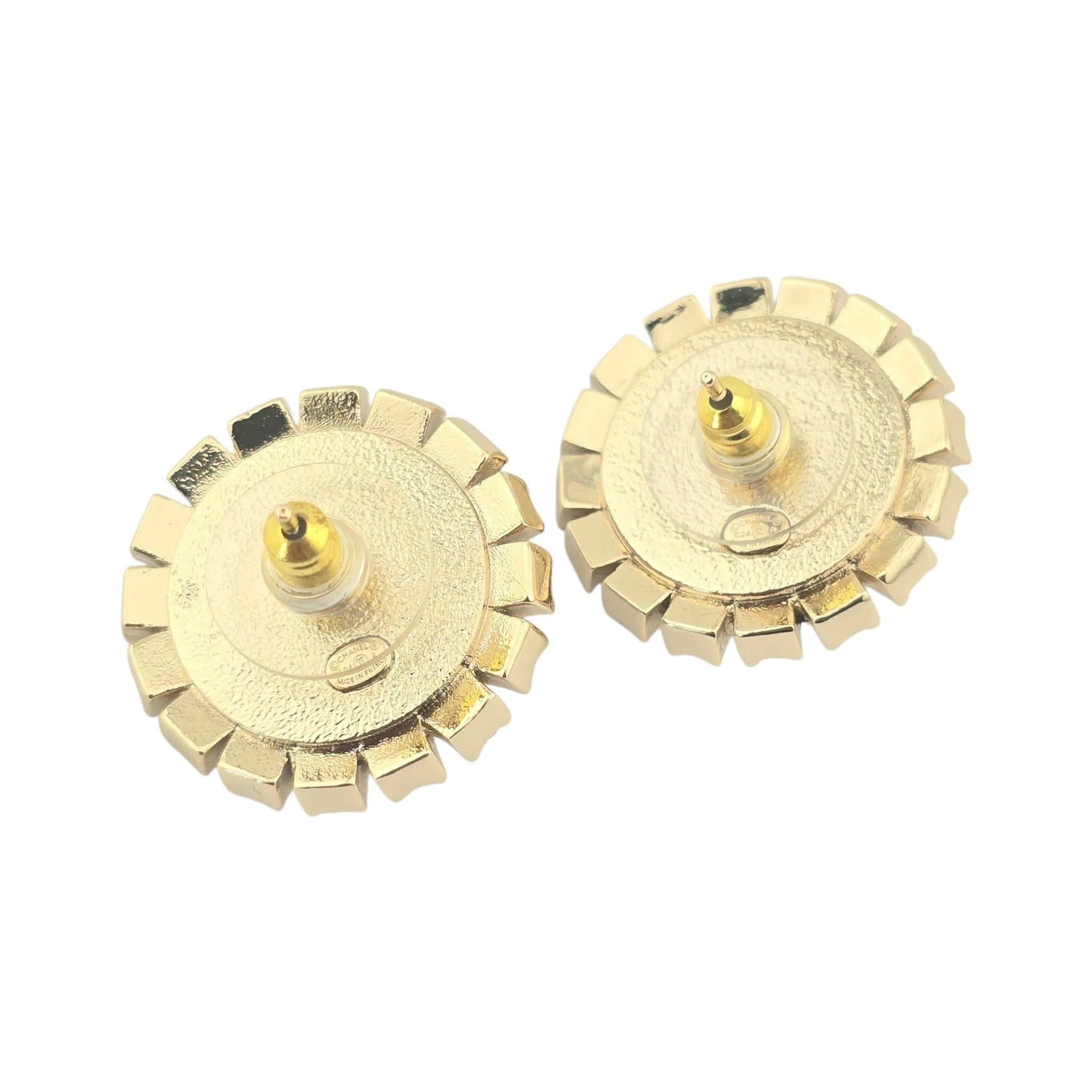Chanel Metal Pearl Crystal CC Round Earrings Light Gold 2024 CHANEL