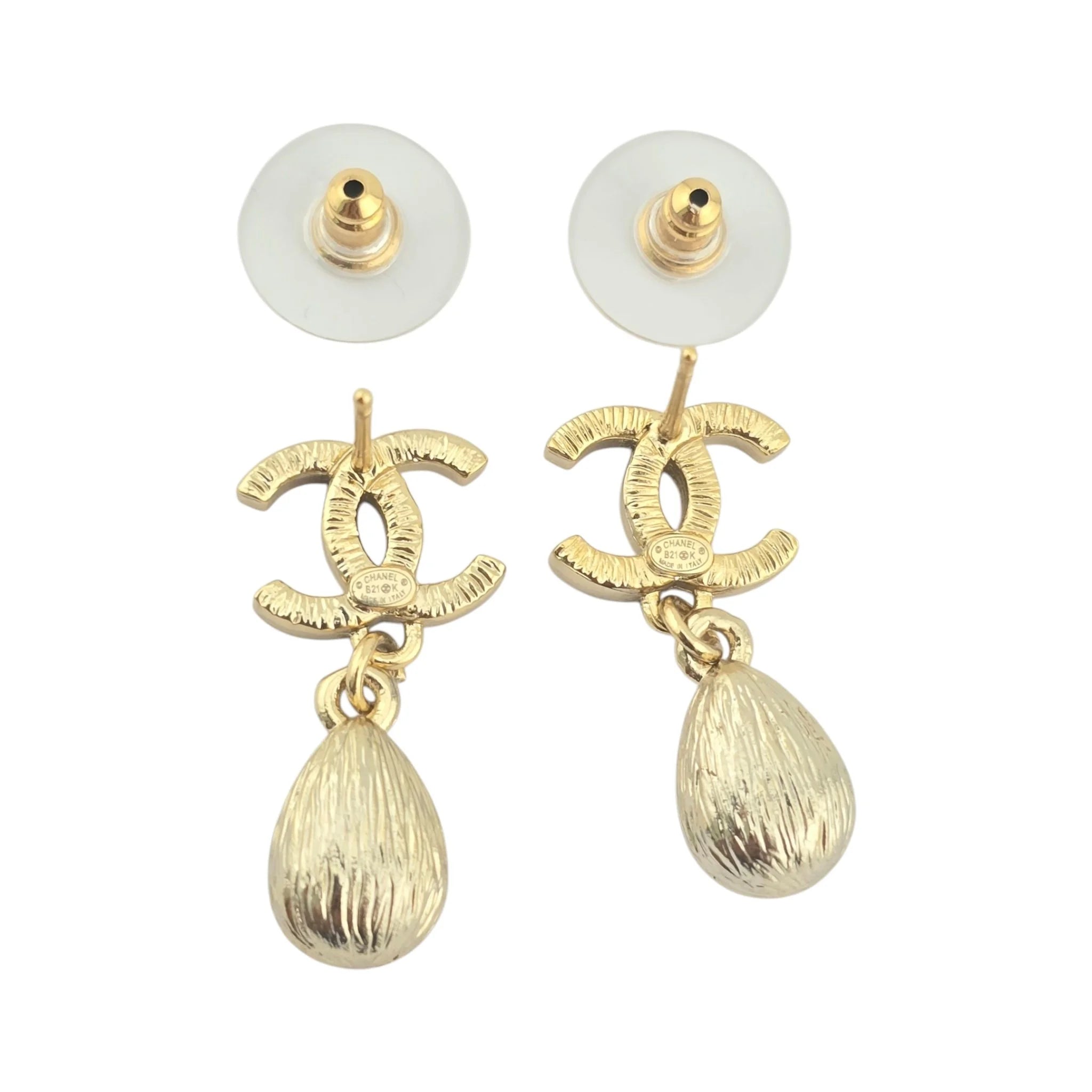 Chanel Crystal CC Teardrop Earrings Gold Black 2021 CHANEL
