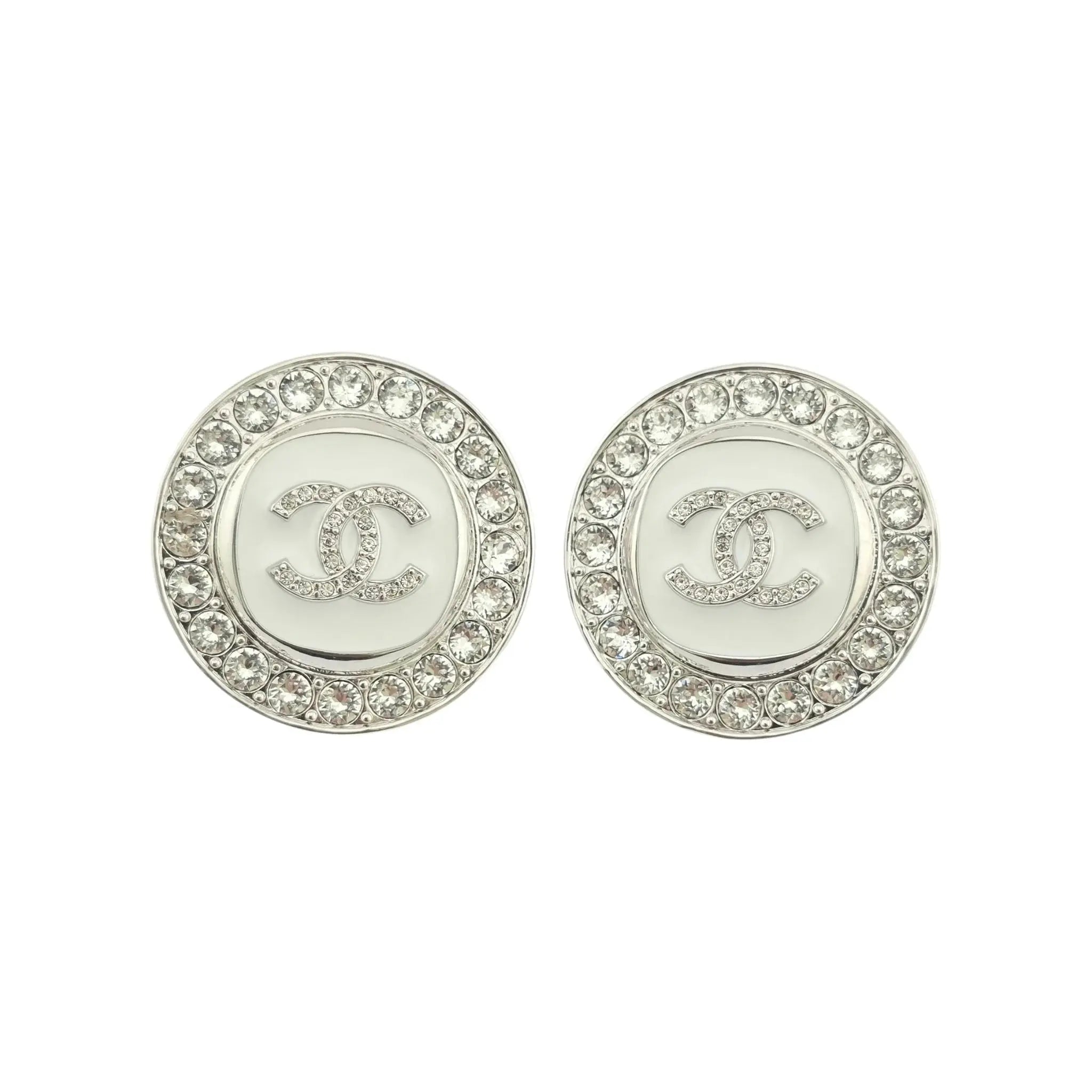 Chanel CC Round White Silver Crystal Earrings 2025 CHANEL