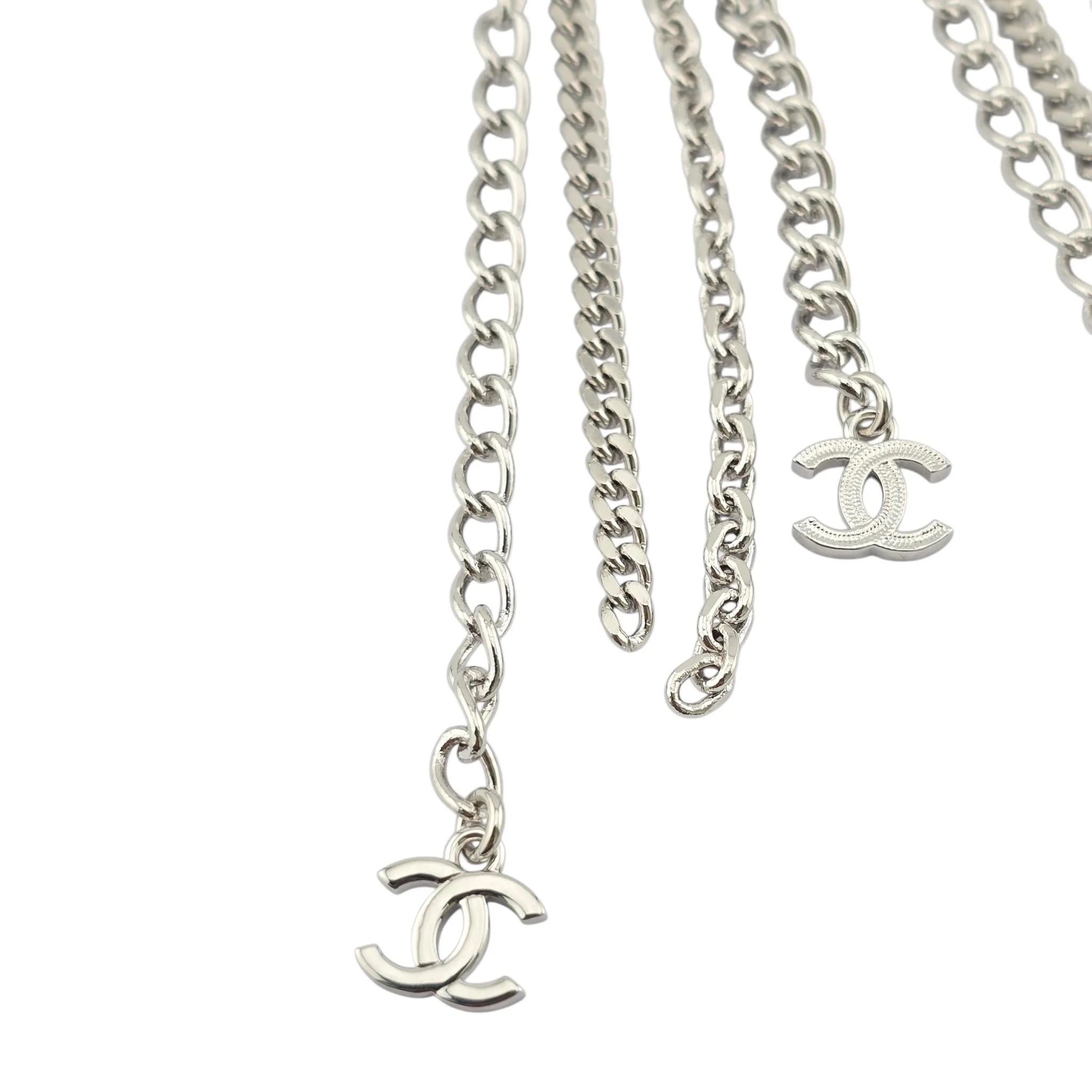 Chanel CC Chain Crystal Silver Hoop Earrings 22P CHANEL