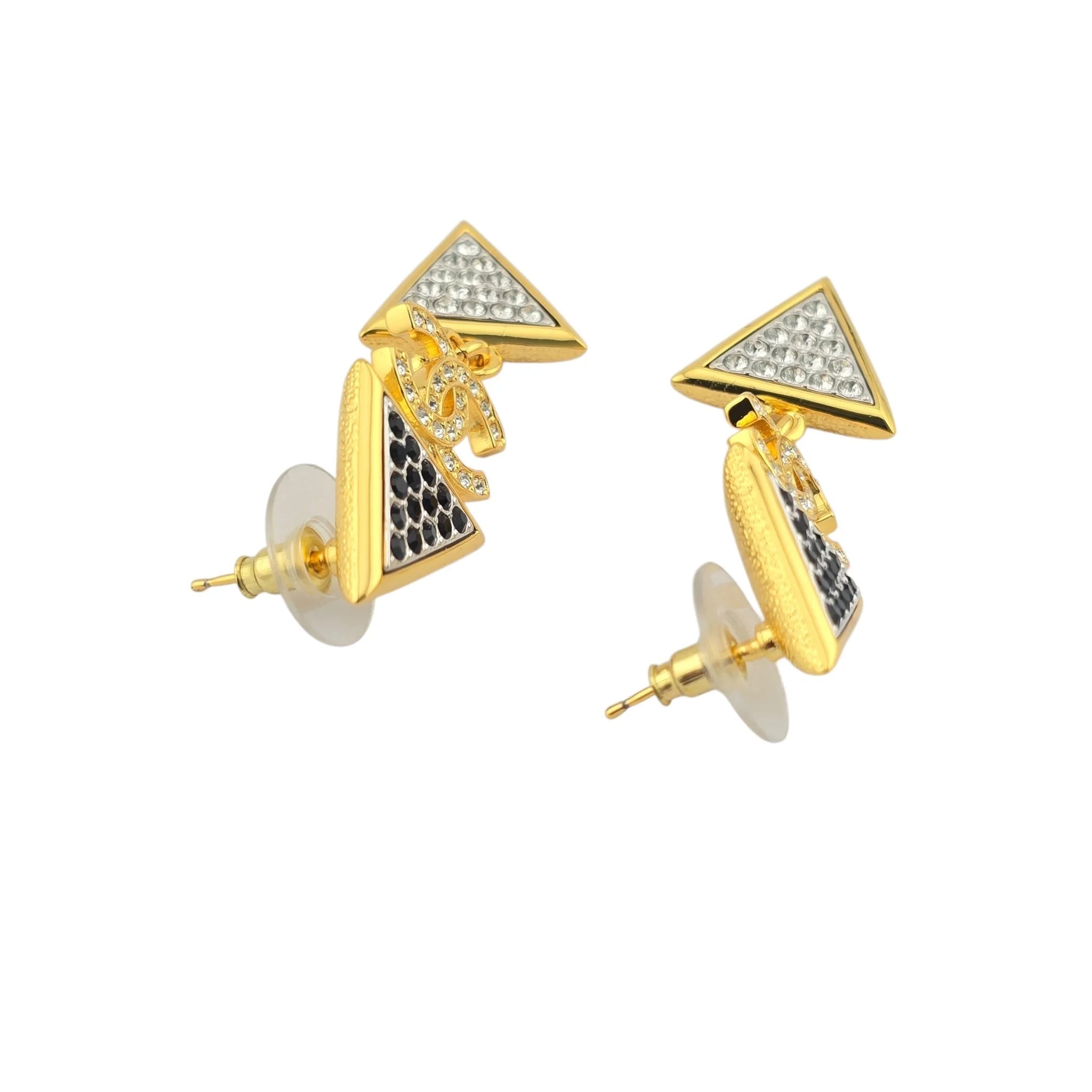 Chanel CC Strass Black Gold Drop Earrings 2024 CHANEL