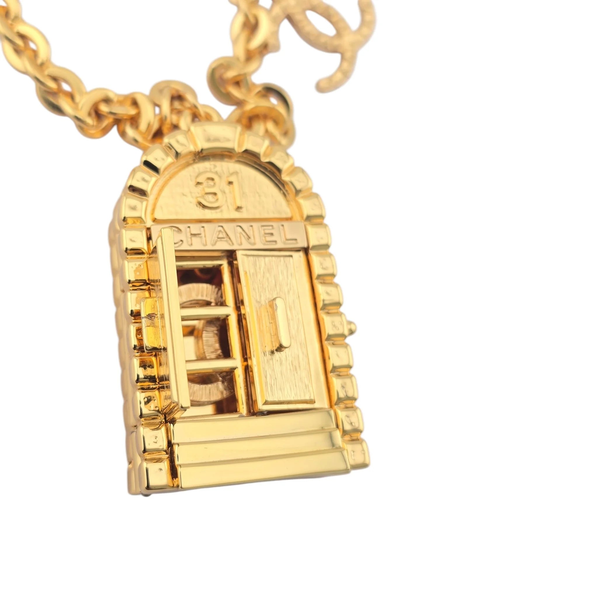 Chanel CC Metal 31 Rue Cambon Door Long Necklace Gold B22 CHANEL