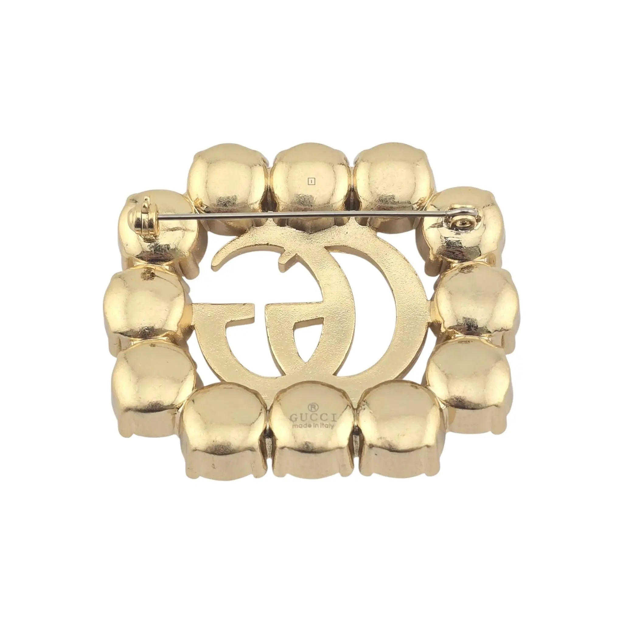 GUCCI GG Pearl Double G Brooch Aged Gold GUCCI