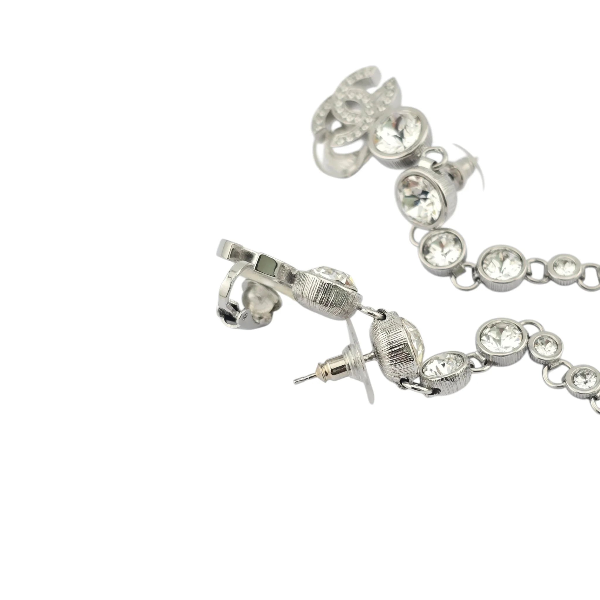 Chanel CC Crystal Cuff Climber Long Drop Earrings Silver 2023 CHANEL
