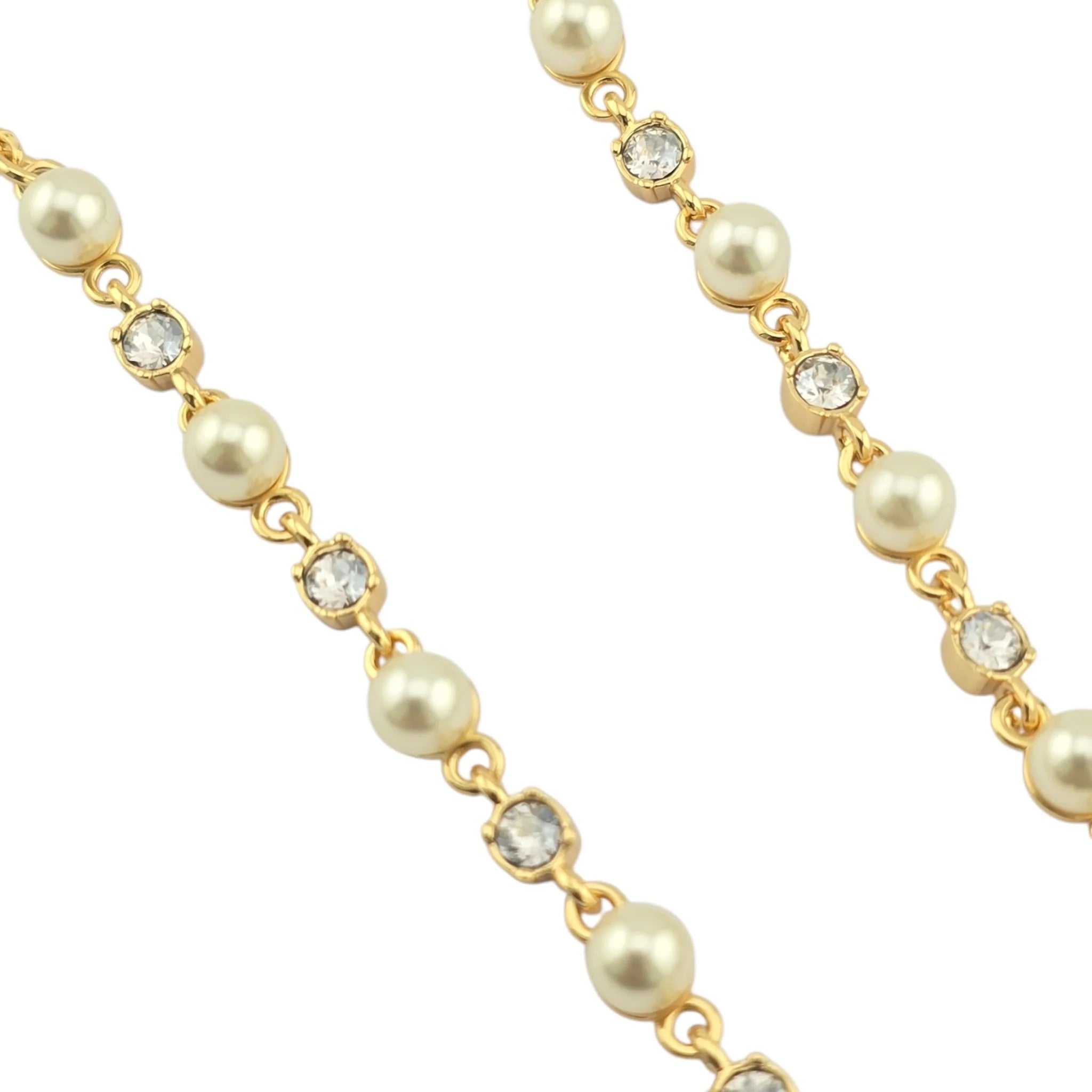 Christian Dior Petit CD Treasure Necklace Metal Resin Pearl Crystal Chain DIOR