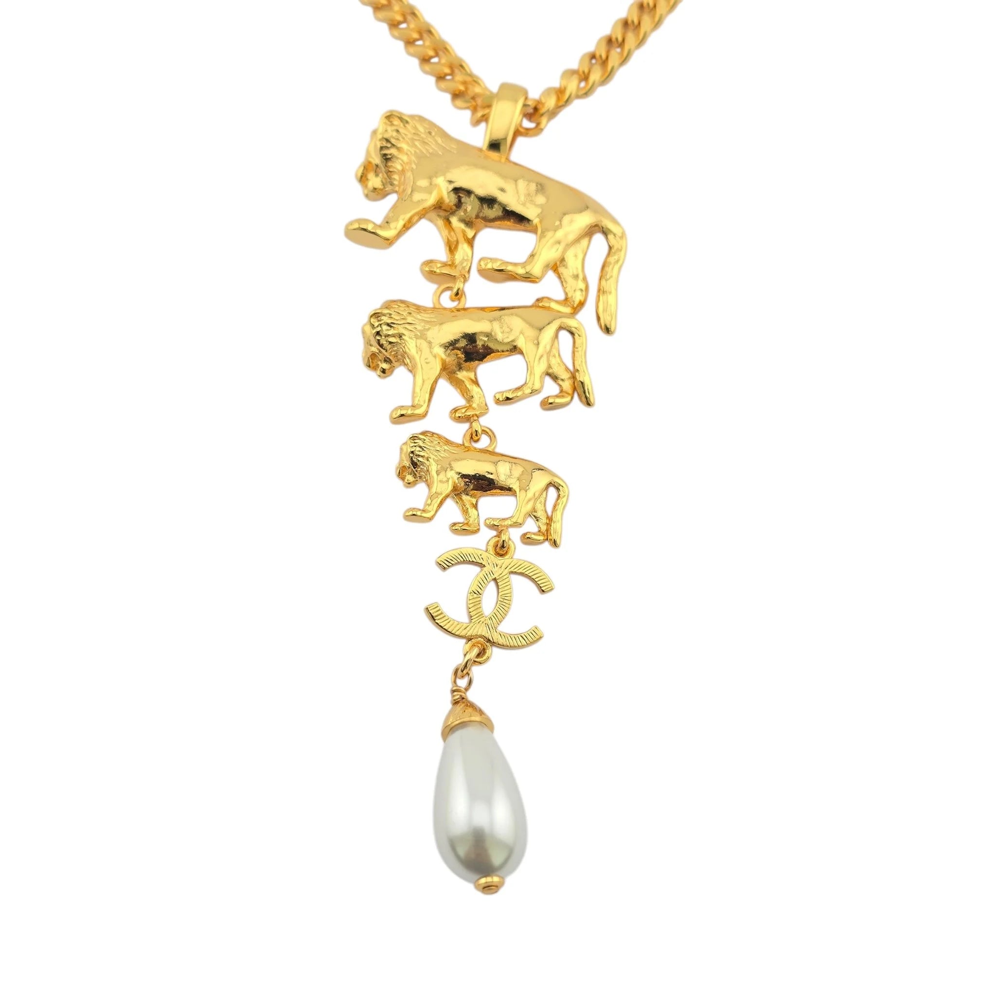 Chanel CC 3 Lion Pendant Gold Necklace 2022 CHANEL