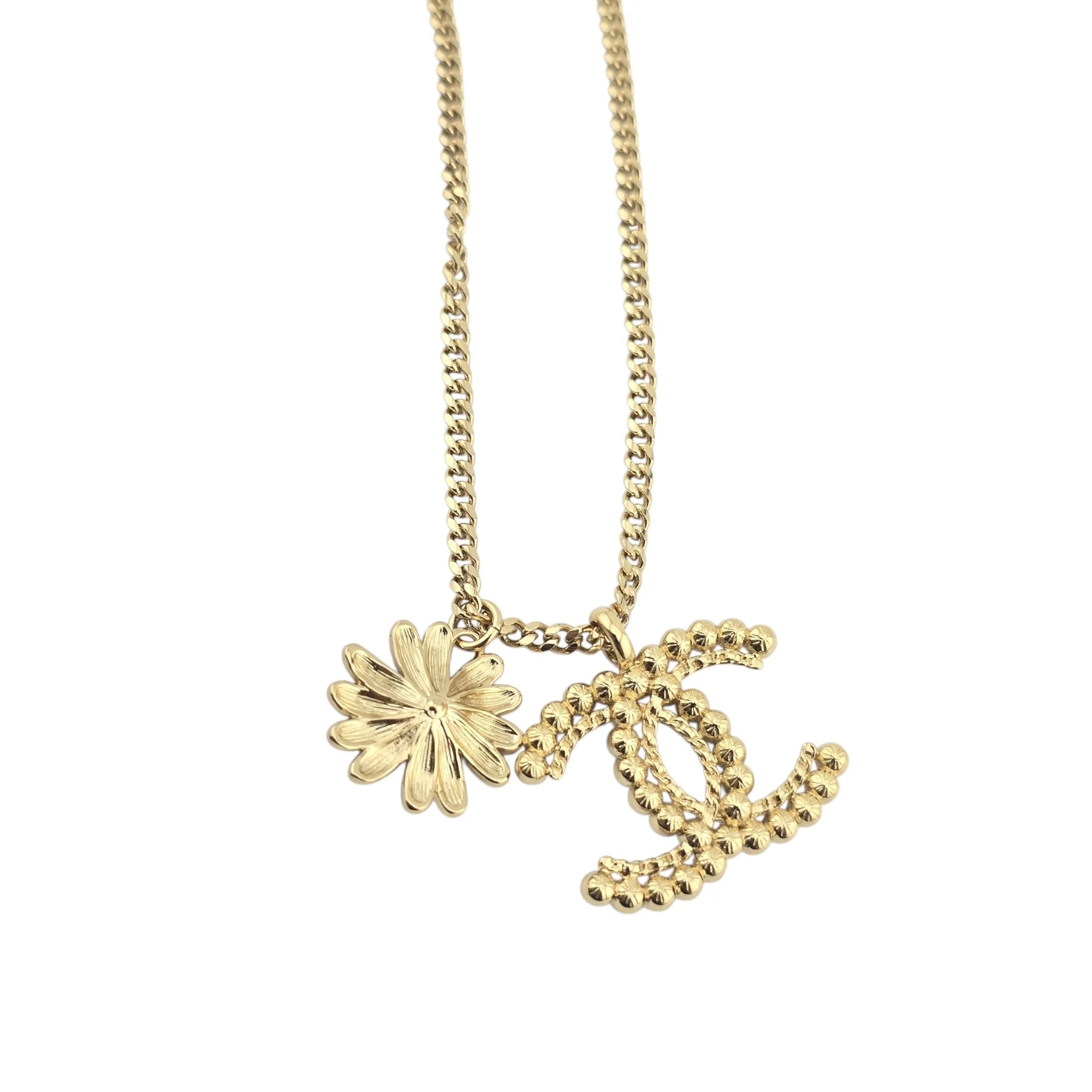 Chanel Floral Faux Pearl CC Pendant Necklace A22 CHANEL