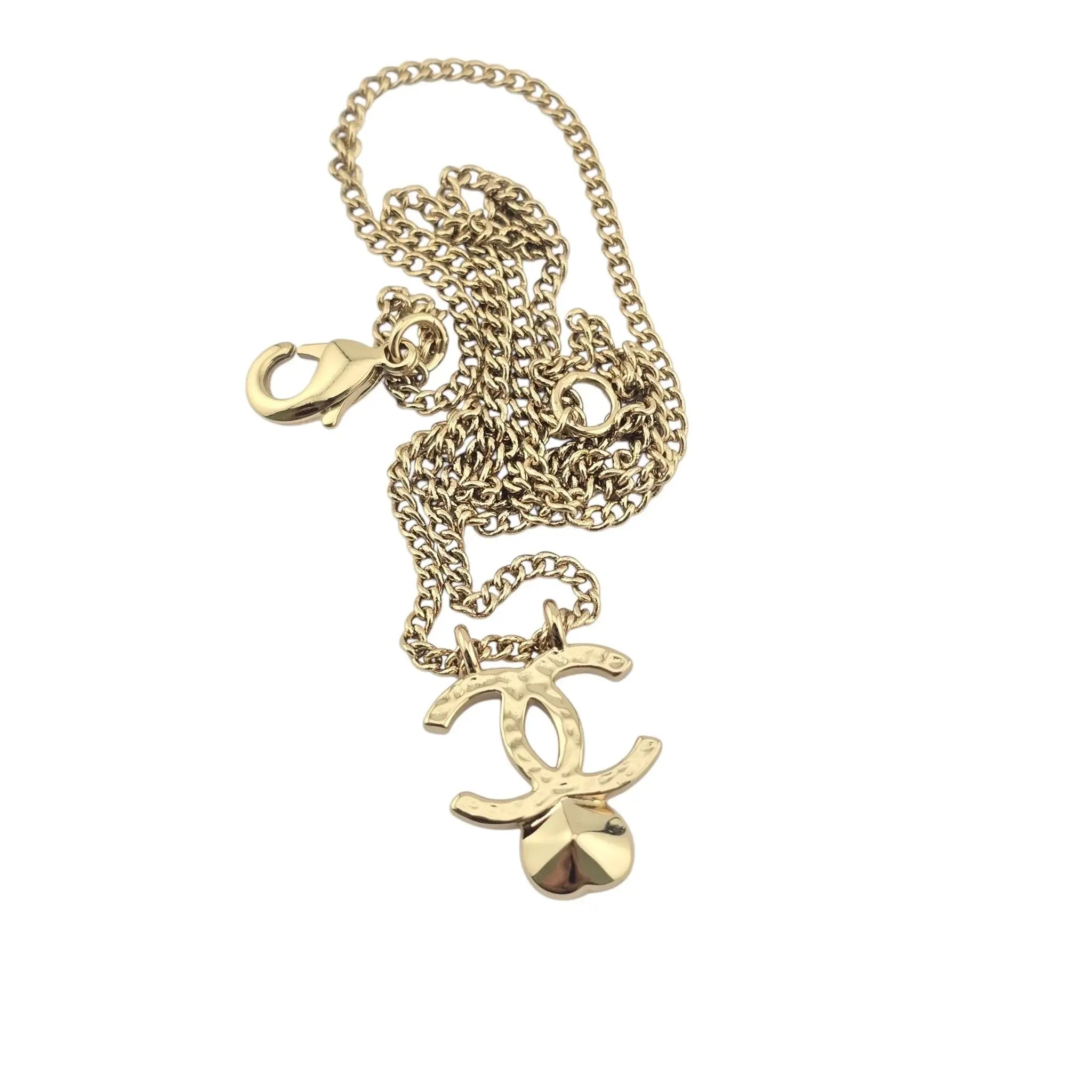 Chanel CC Gold Crystal Heart Pendant Necklace B22 CHANEL