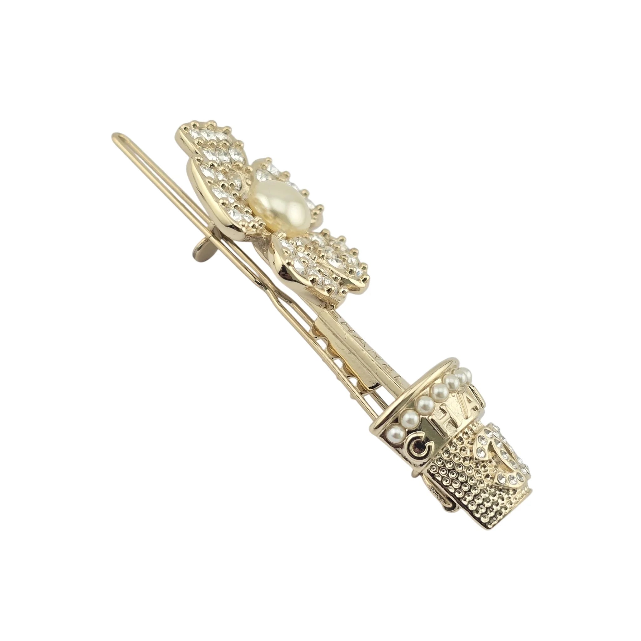 Chanel CC Faux Pearl & Strass Flower Pot Hair Clip Barrette B23 CHANEL
