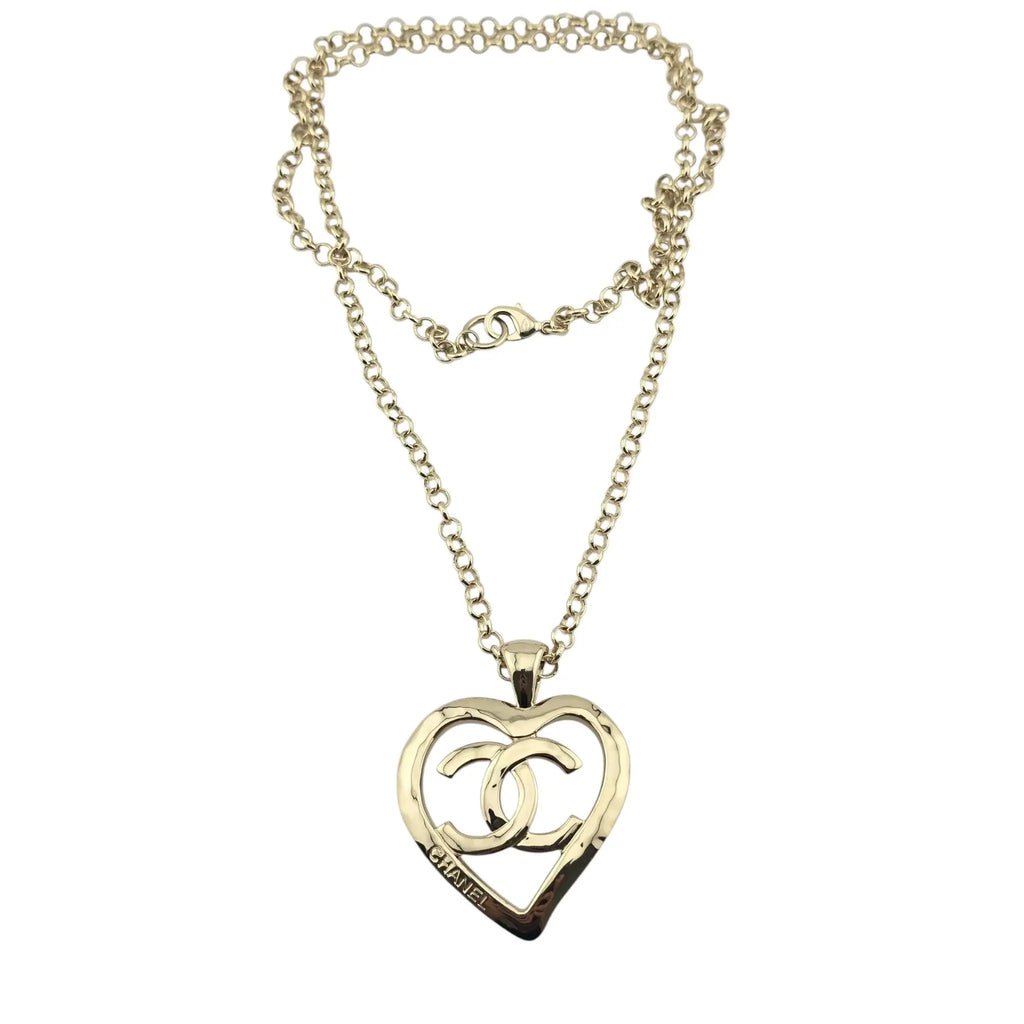 Chanel CC Heart Chain Pendant Necklace Gold CHANEL