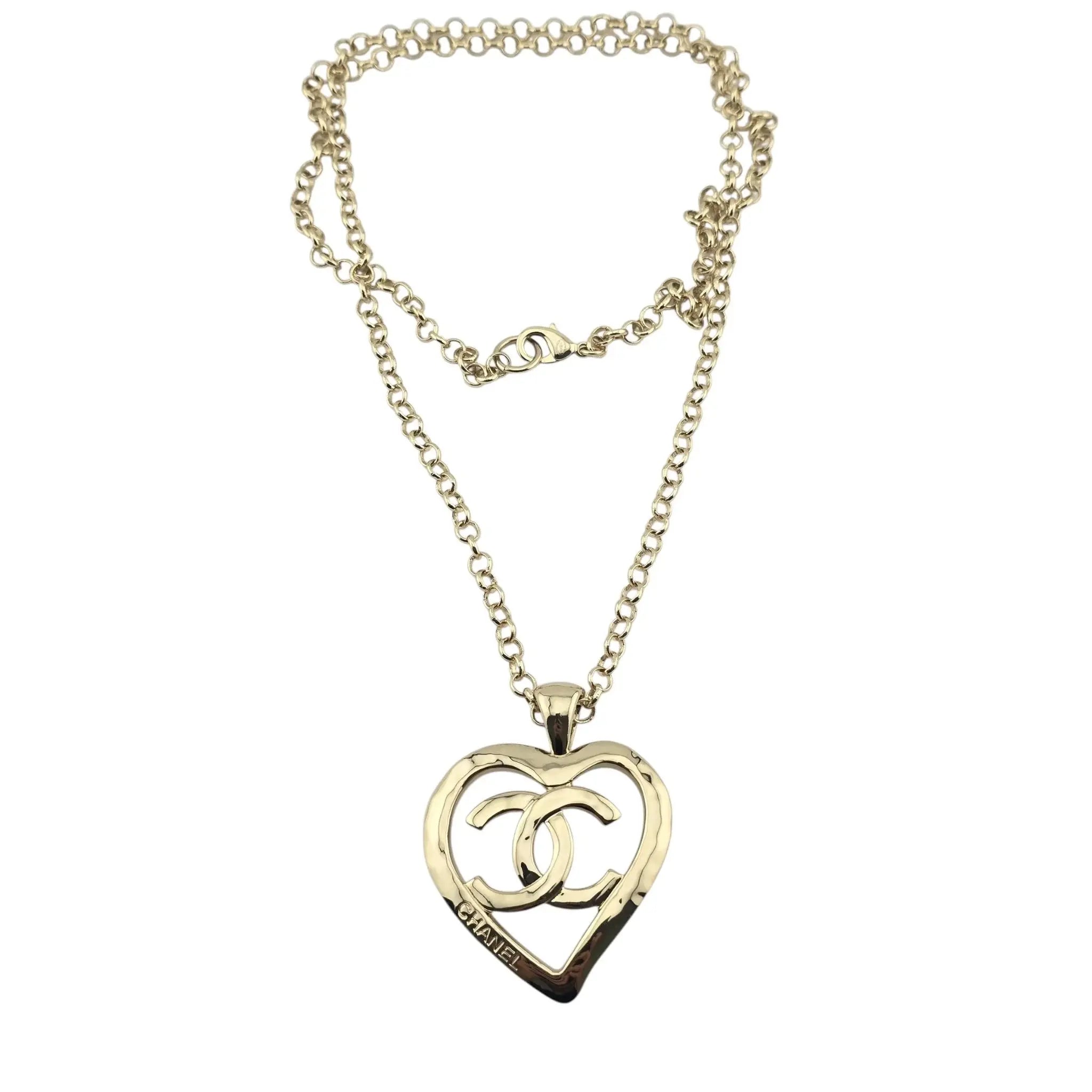 Chanel CC Heart Chain Pendant Necklace Gold CHANEL