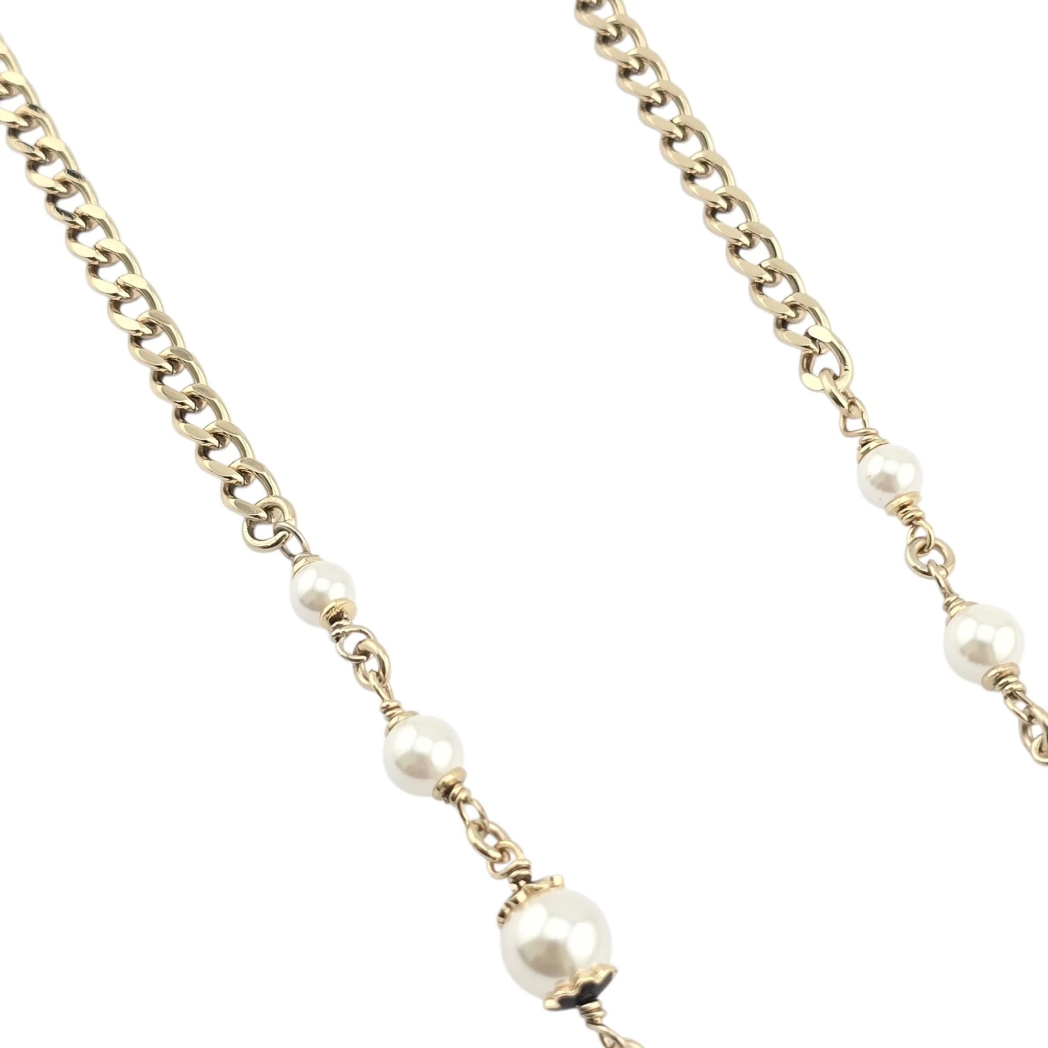 Chanel CC Pearl Gold Long Necklace Black White 2024 CHANEL