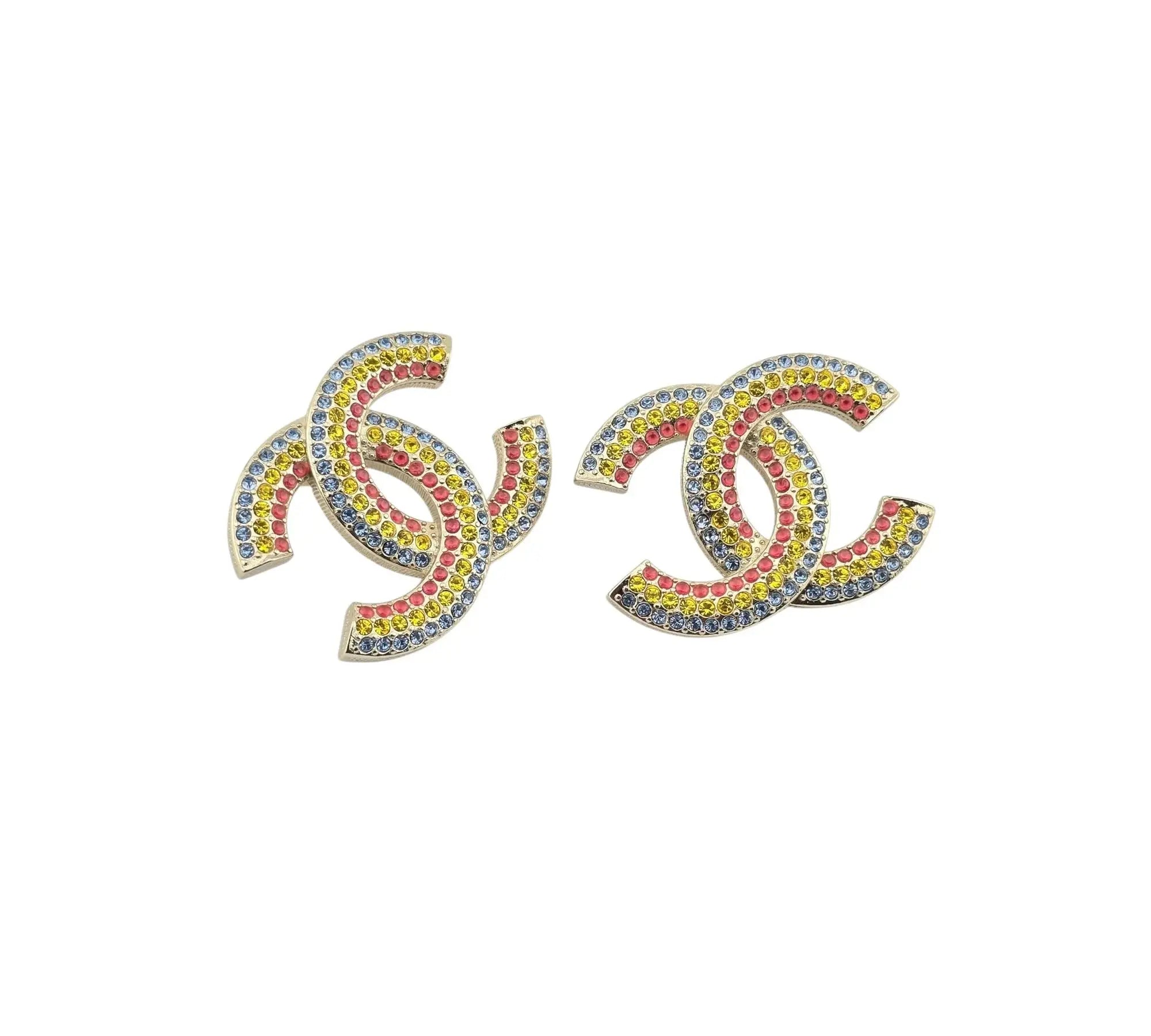 Chanel CC Multicolour Rainbow Crystals CC Earrings Gold 2023 CHANEL