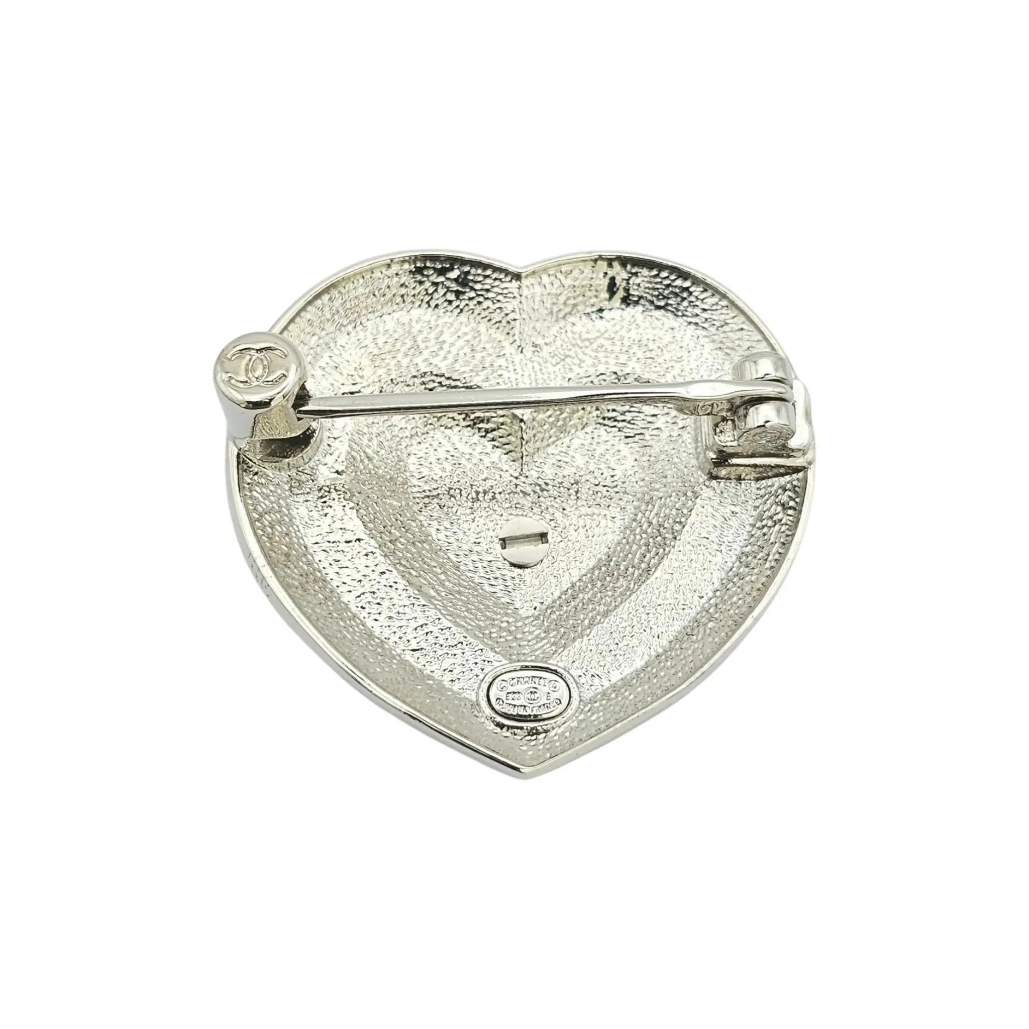 Chanel CC Silver Crystal Heart Brooch 2023 CHANEL