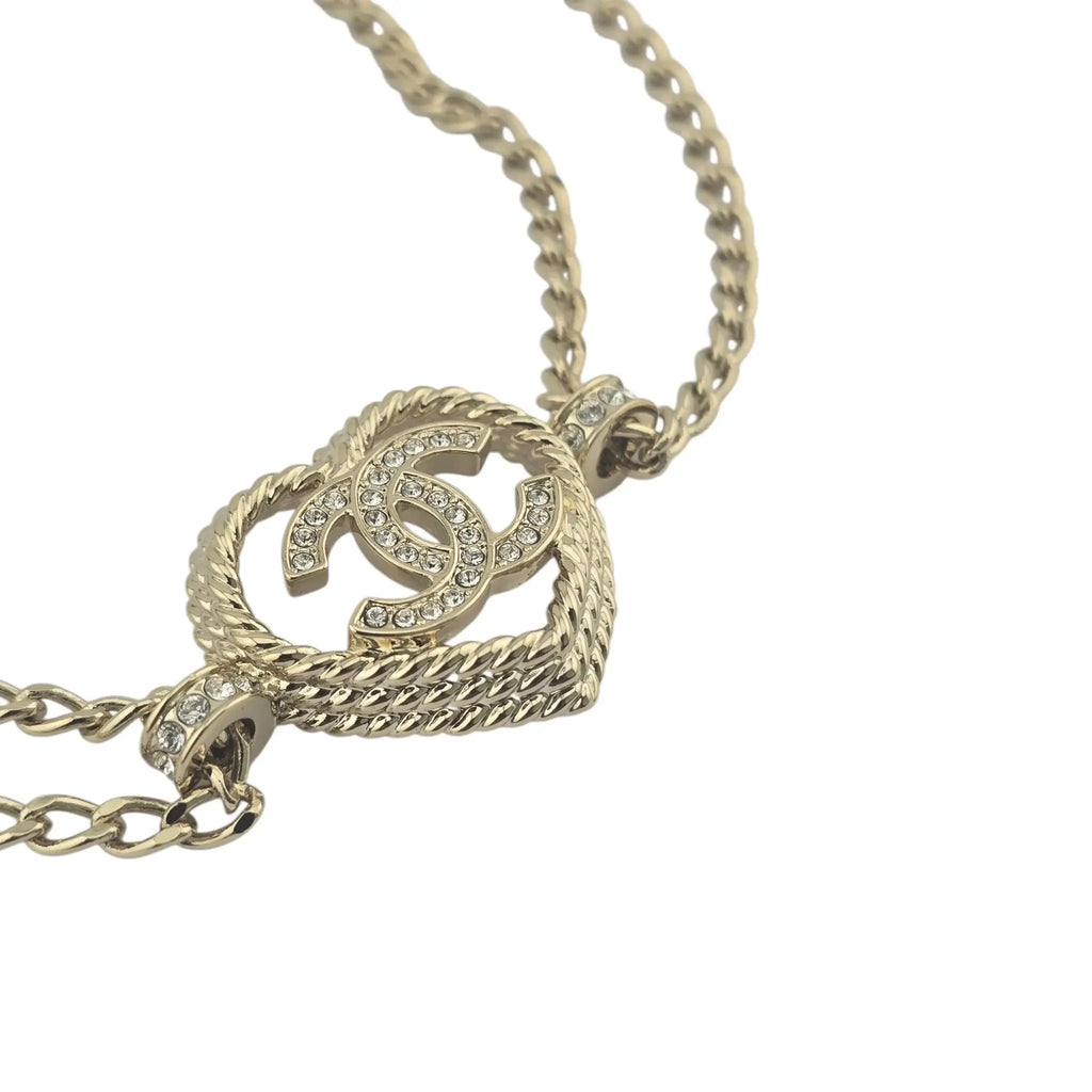 Chanel CC Heart Pendant Choker Necklace B24 CHANEL