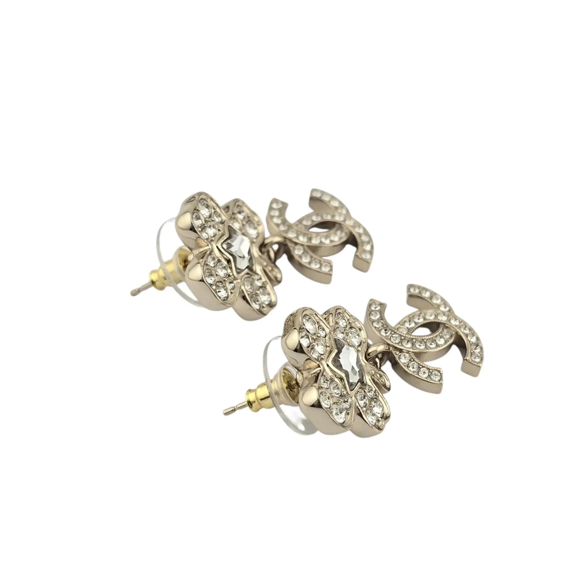 Chanel CC Gold Crystal Star Floral Drop Earrings 2025 CHANEL