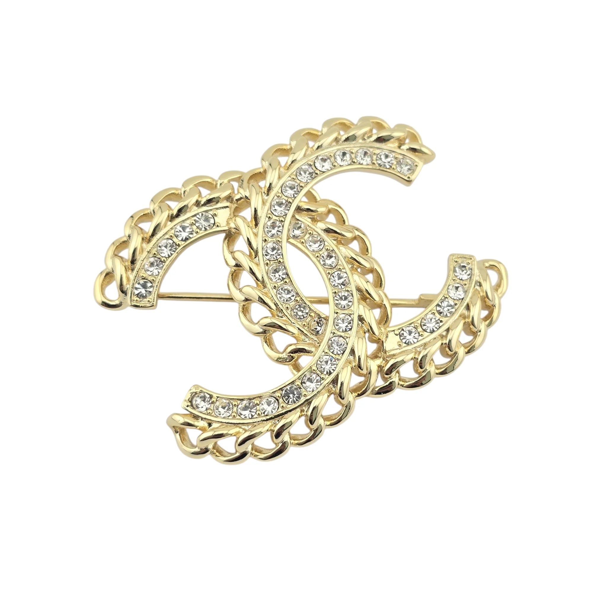 Chanel CC Chain Crystal Gold Brooch 2021 CHANEL