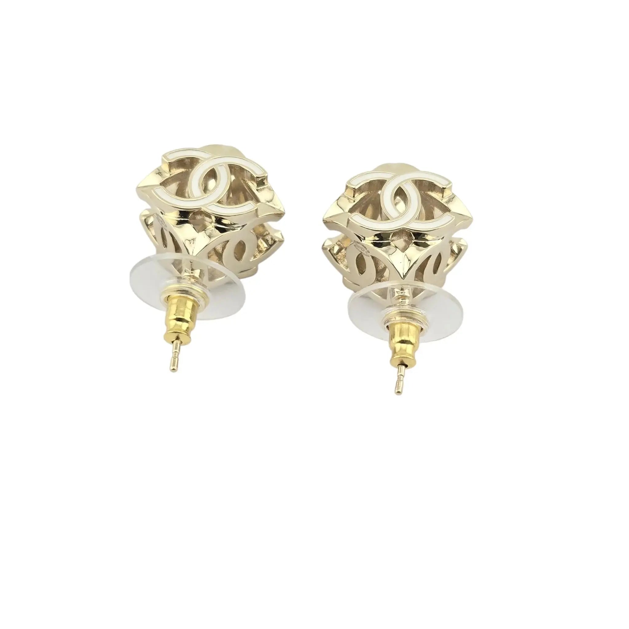 Chanel CC Logo Cube Earrings White Gold 2022 CHANEL