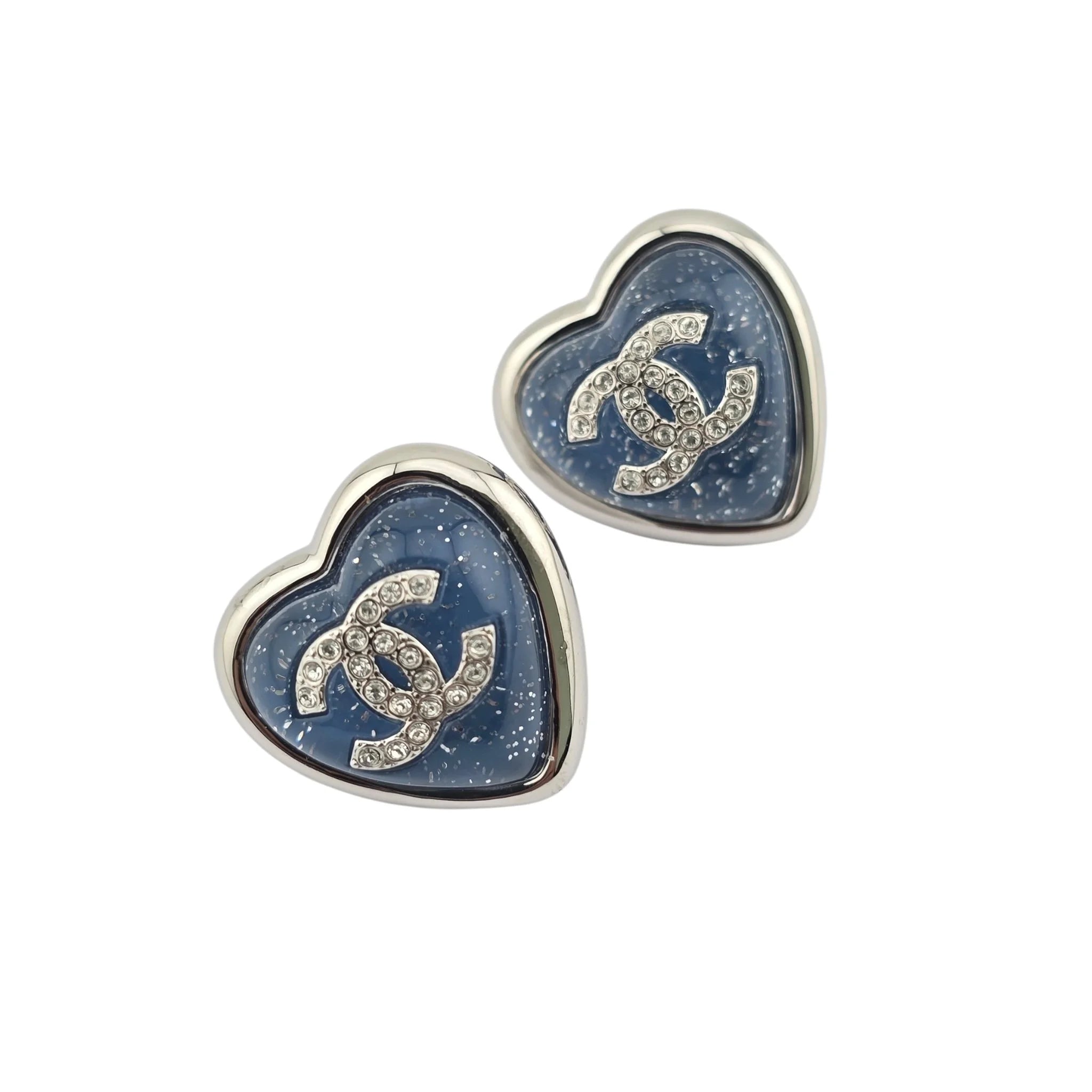 Chanel CC Silver Blue Heart Earrings 2025 CHANEL