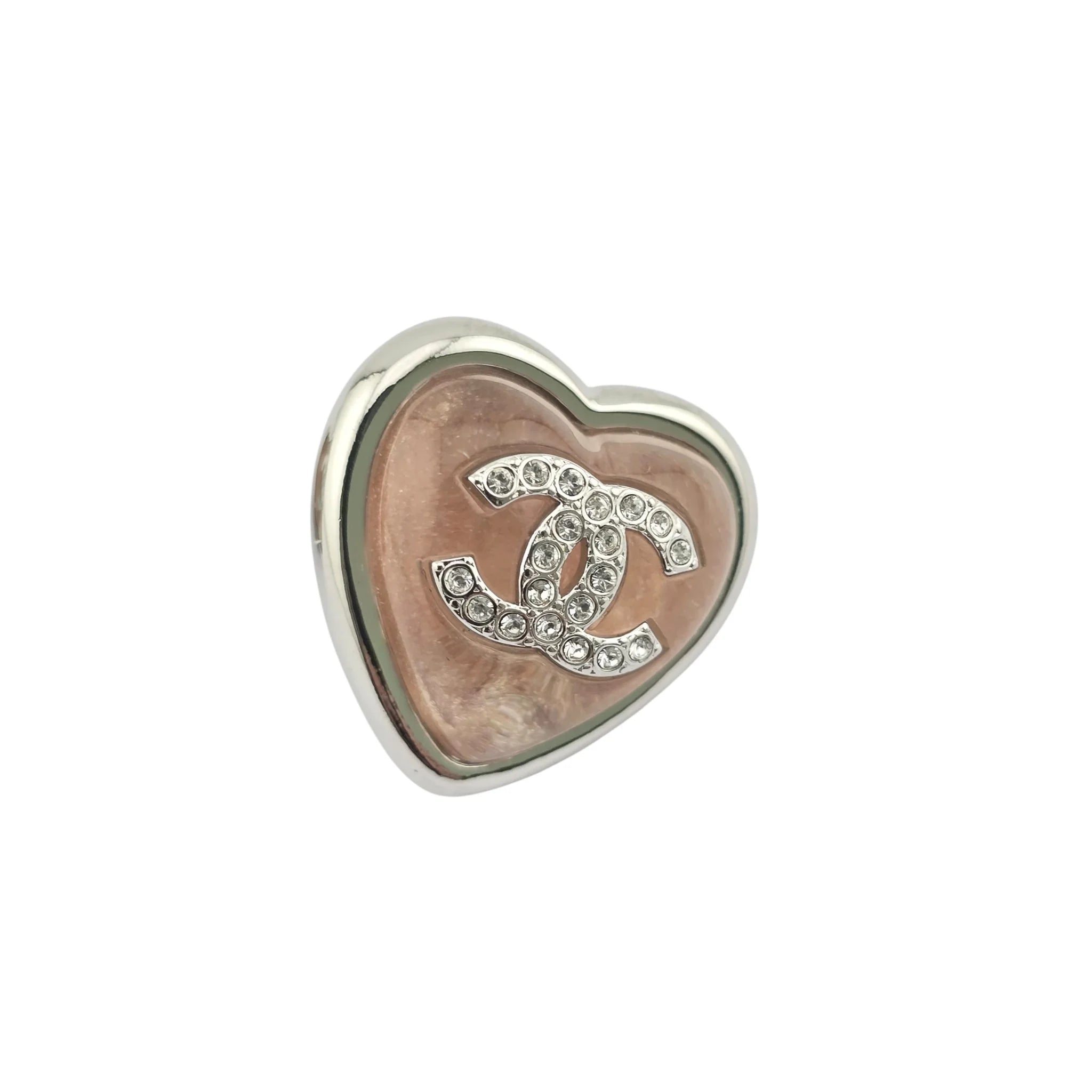Chanel CC Pink Heart Silver Metal Earrings B25 CHANEL