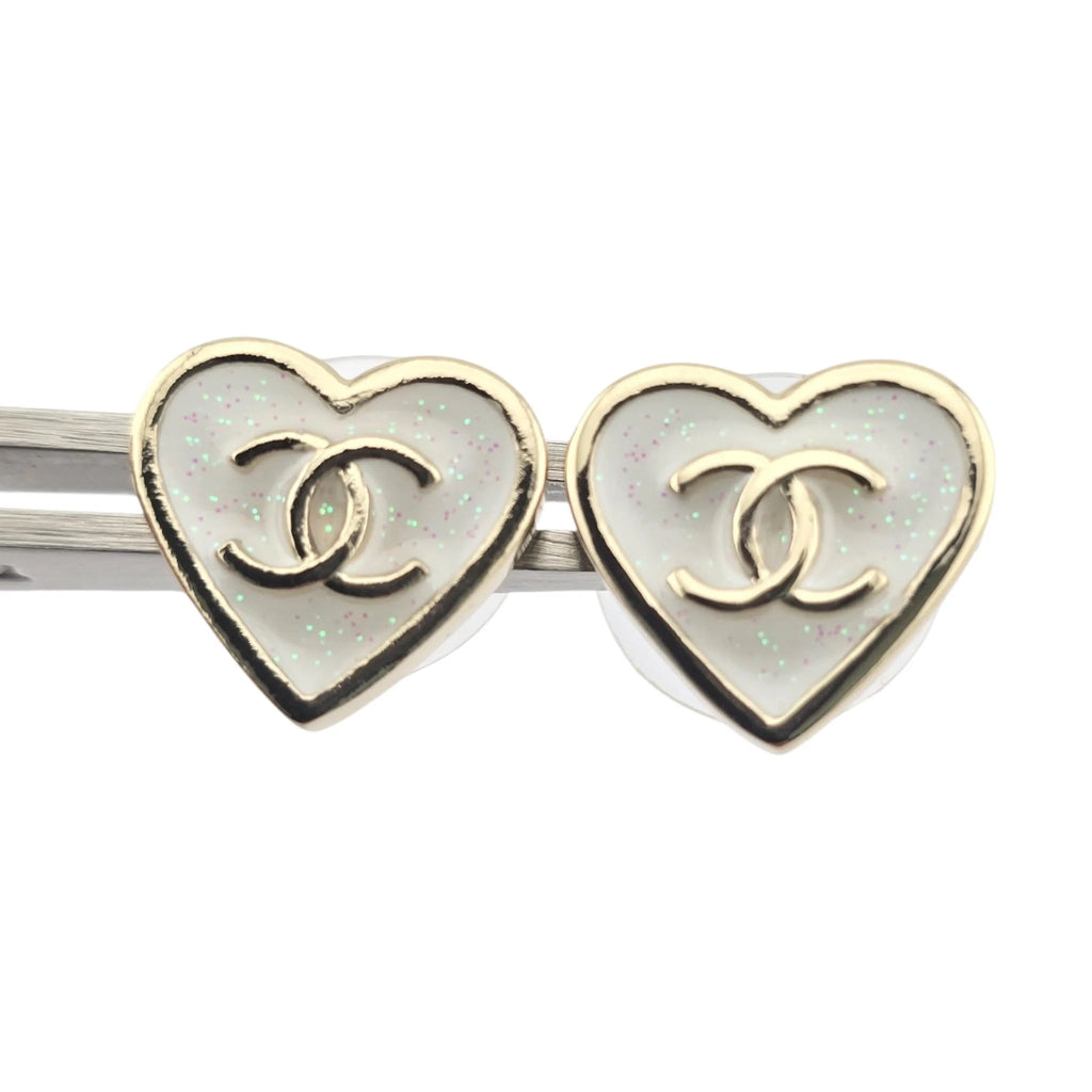Chanel CC White Enamel Heart Stud 2025 CHANEL