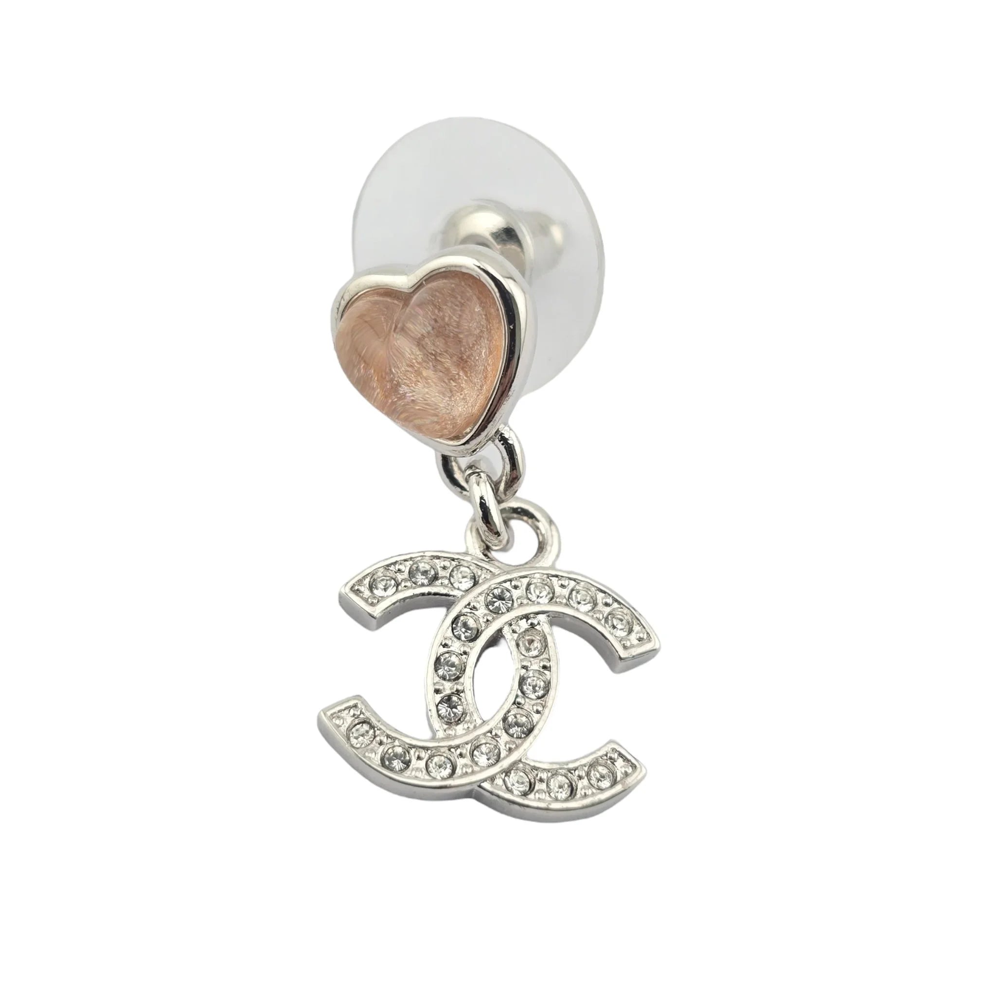 Chanel CC Silver Pink Heart Drop Earrings 2025 CHANEL