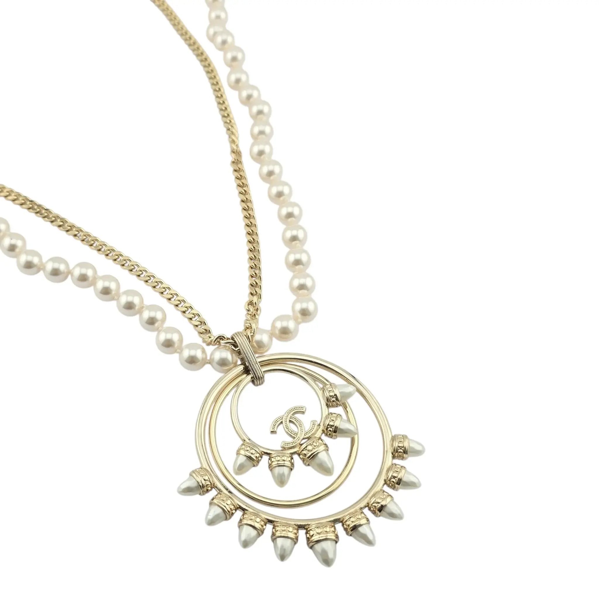 Chanel CC Large Pendant Long Faux Pearl Layered Necklace 2021 CHANEL