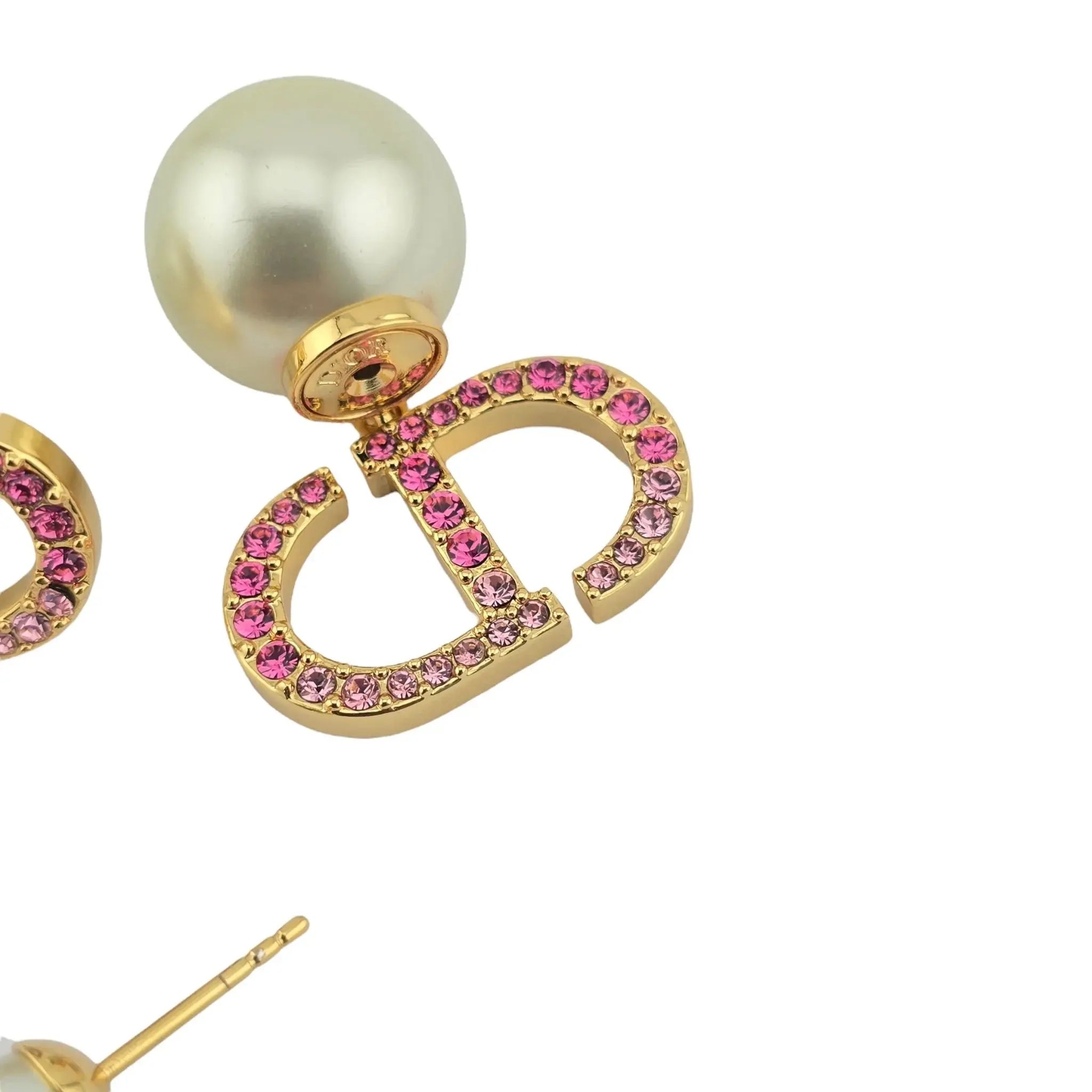 Christian Dior Tribales Faux Pearl Pink Crystal CD Earrings DIOR