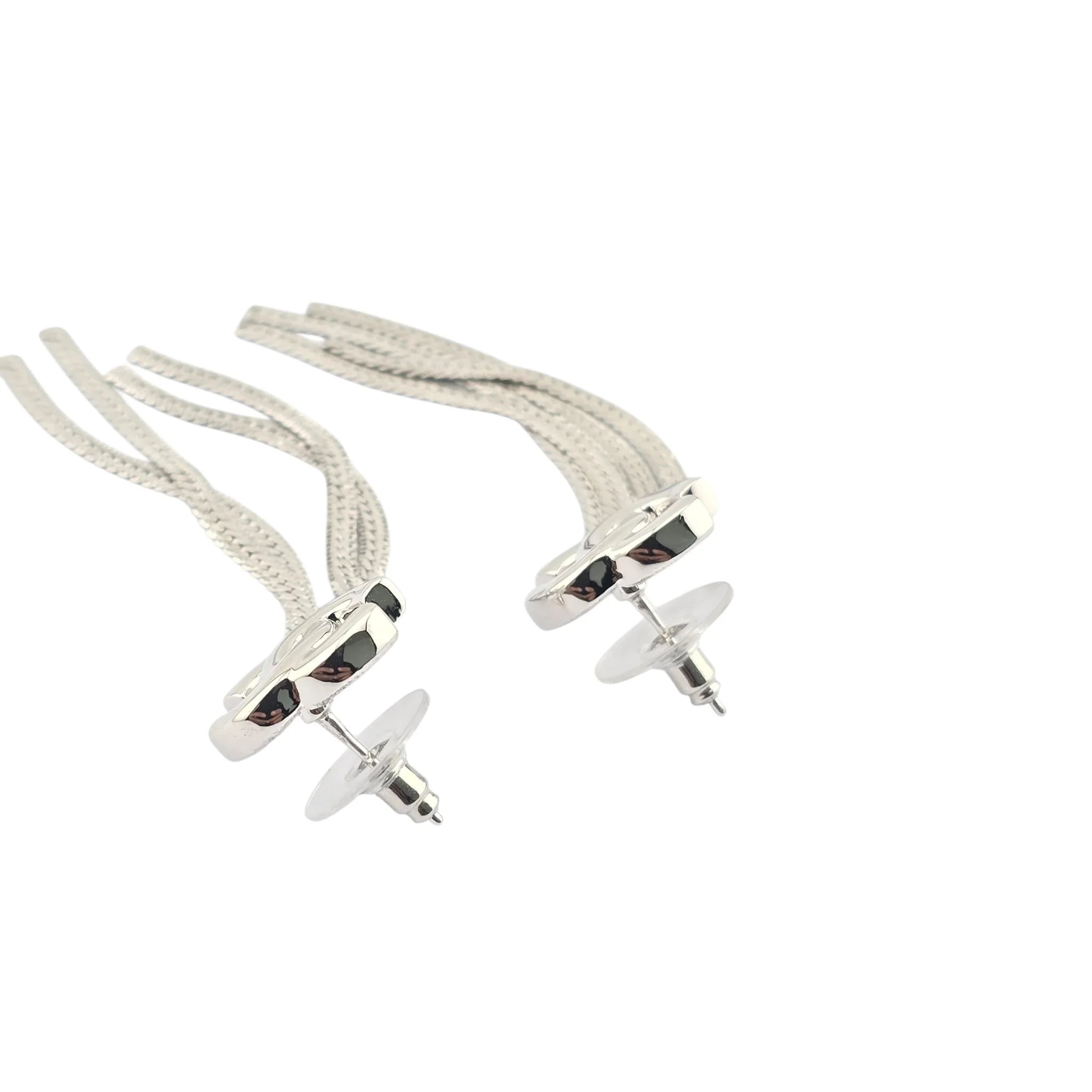 Chanel CC Silver Chain Drop Earrings A24 CHANEL