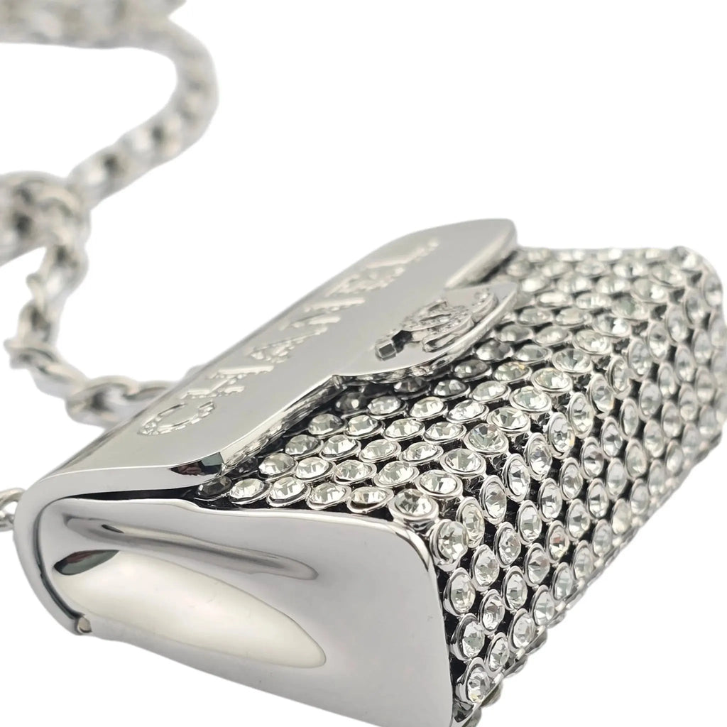 Chanel CC Metal Lambskin Strass Crystal Mini Bag Long Necklace Silver CHANEL