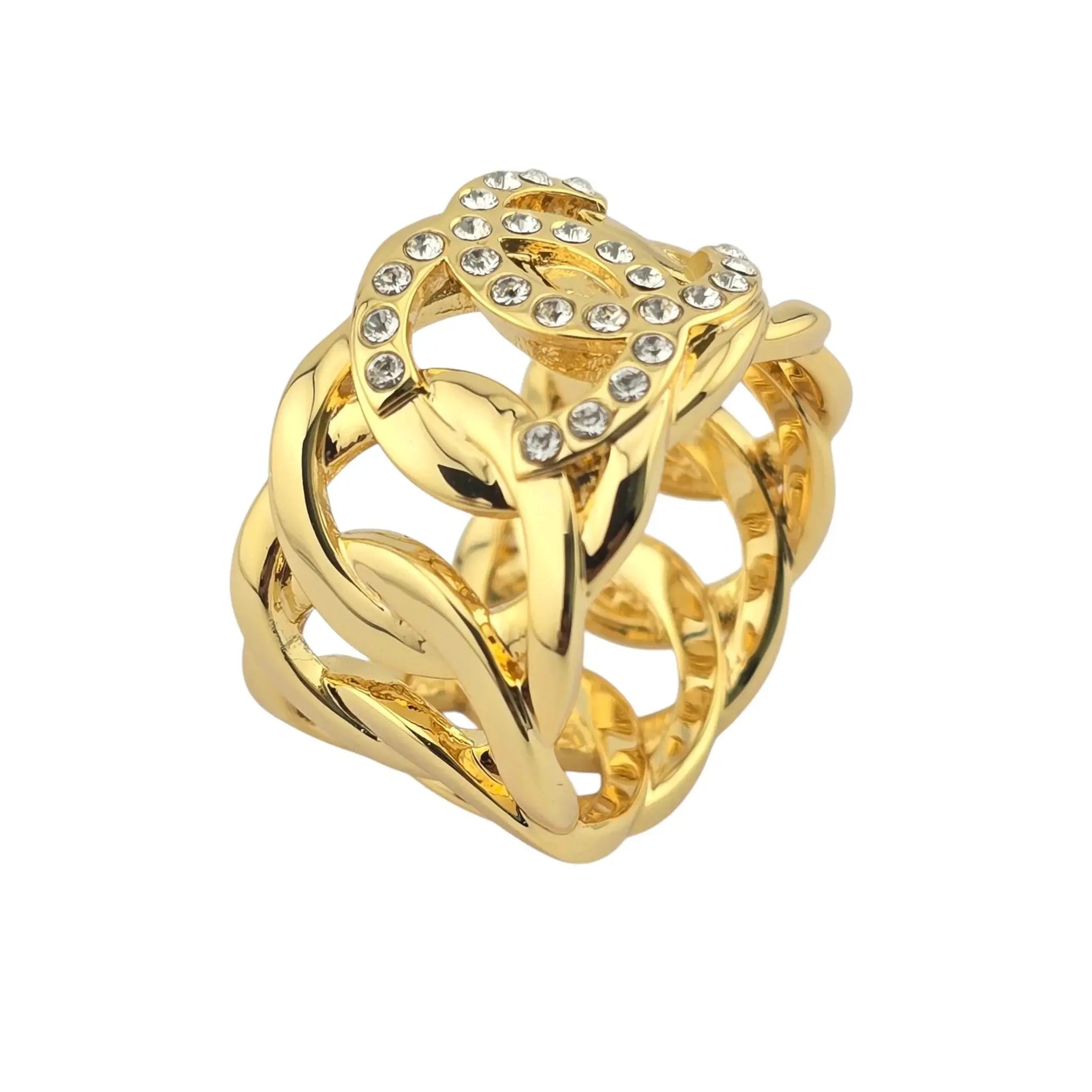 Chanel CC Gold Crystal Band Ring 2024 CHANEL