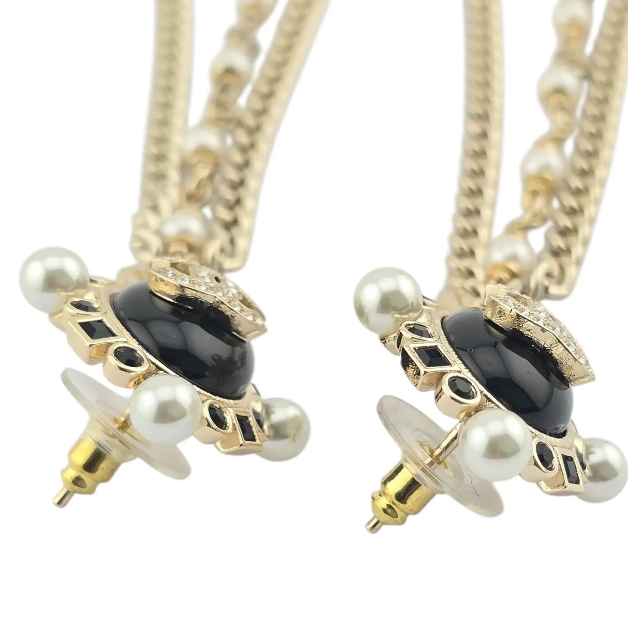 Chanel CC Black Gold Drop Earrings B22 CHANEL