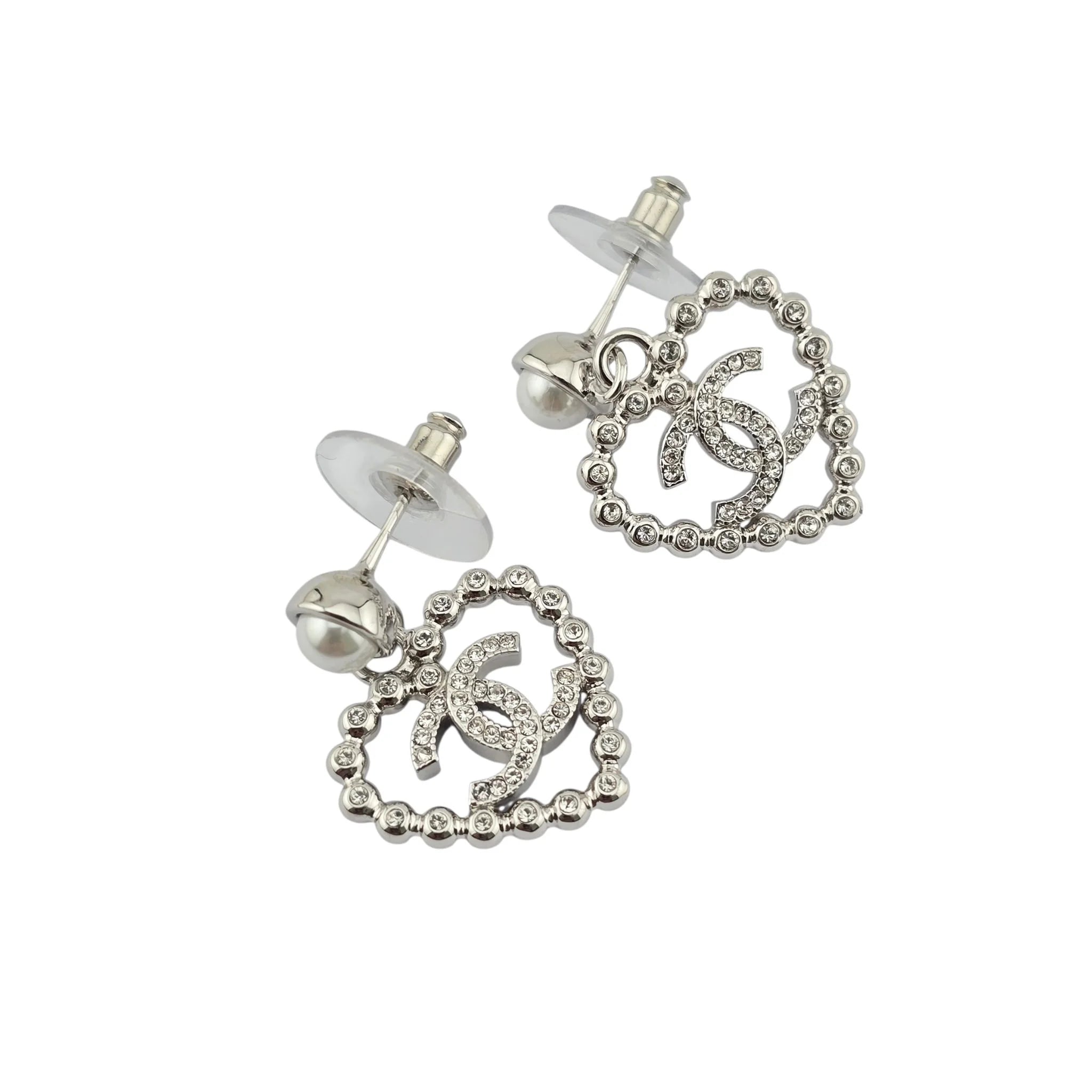 Chanel CC Silver Heart Drop Earrings 2025 CHANEL