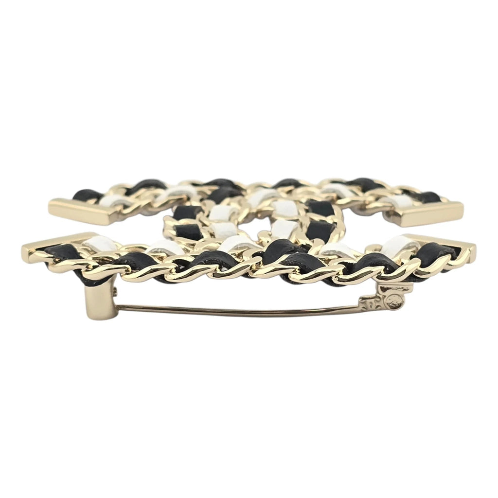 Chanel CC Lambskin Chain Brooch Black White Gold 2022 CHANEL