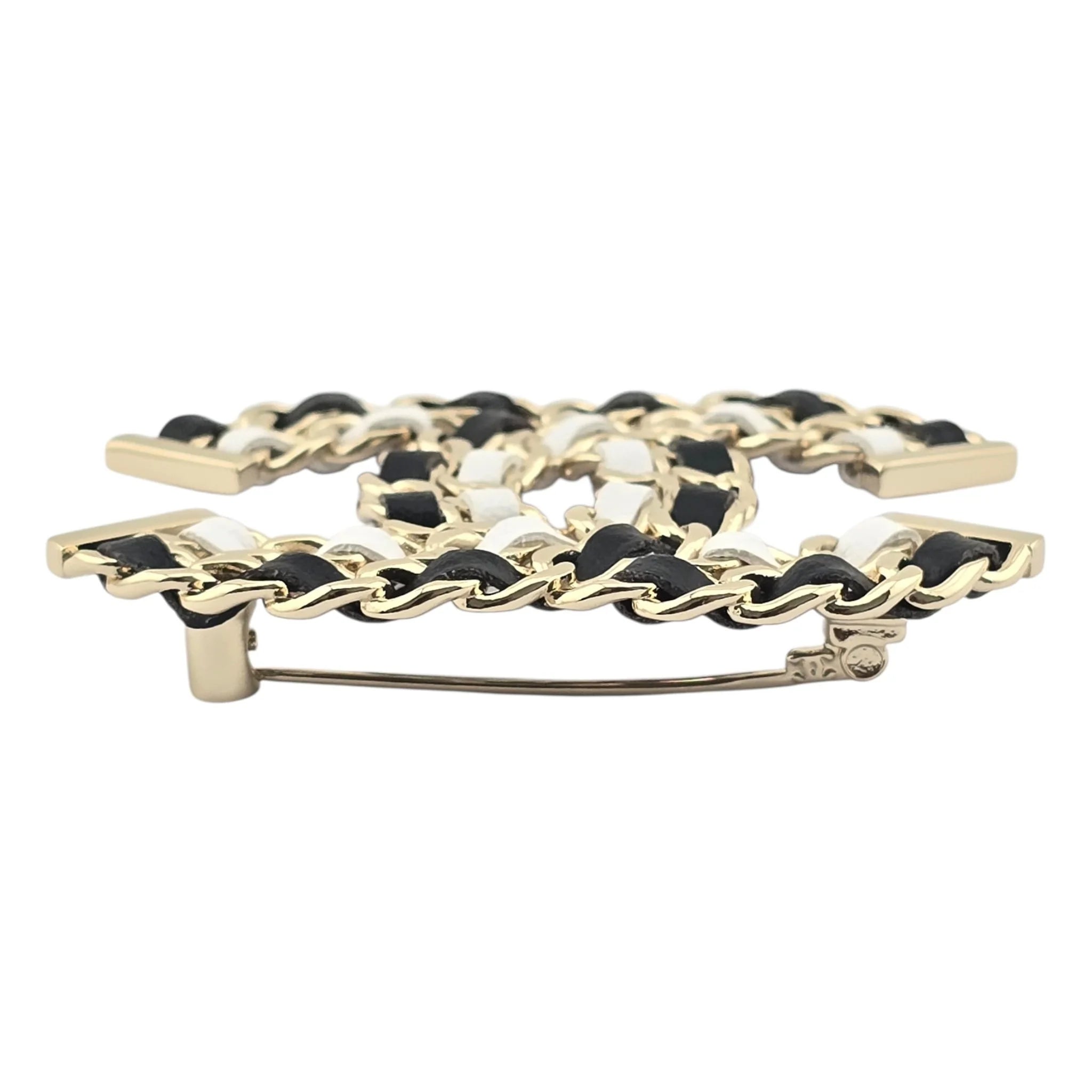 Chanel CC Lambskin Chain Brooch Black White Gold 2022 CHANEL