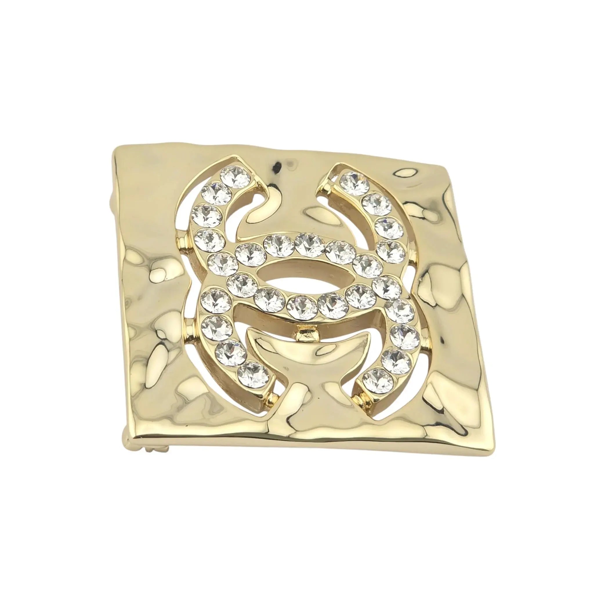 Chanel CC Square Gold Crystal Brooch 2022 CHANEL