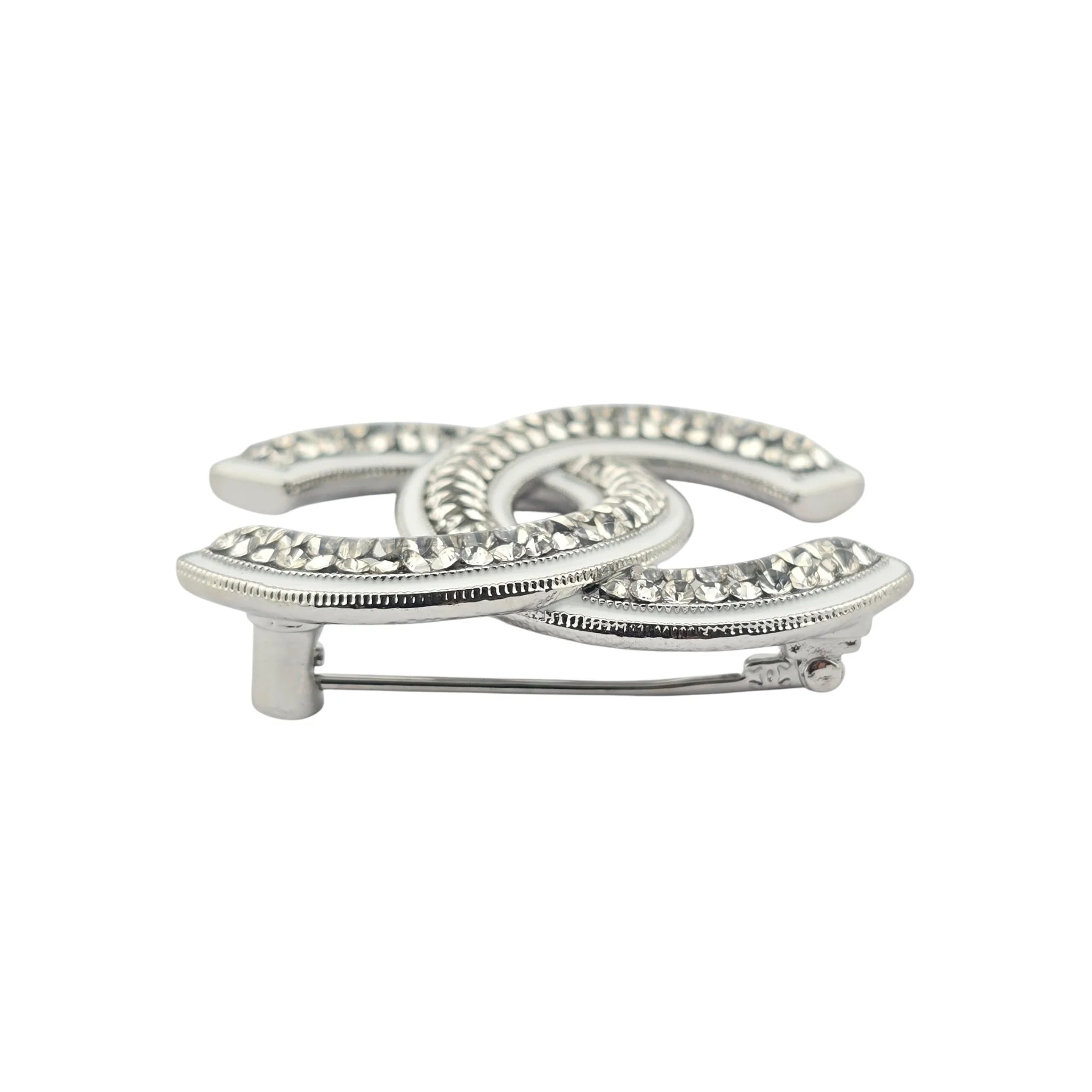 Chanel CC Silver Crystals Enamel Brooch 2025 CHANEL
