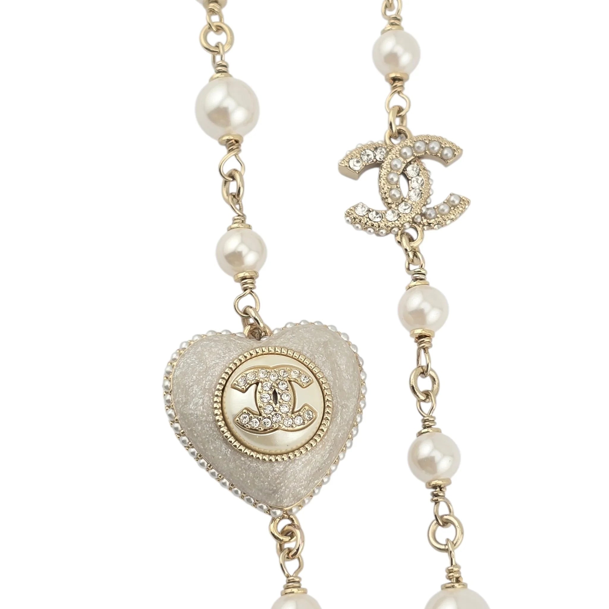 Chanel CC White Heart Long Necklace 2022 CHANEL