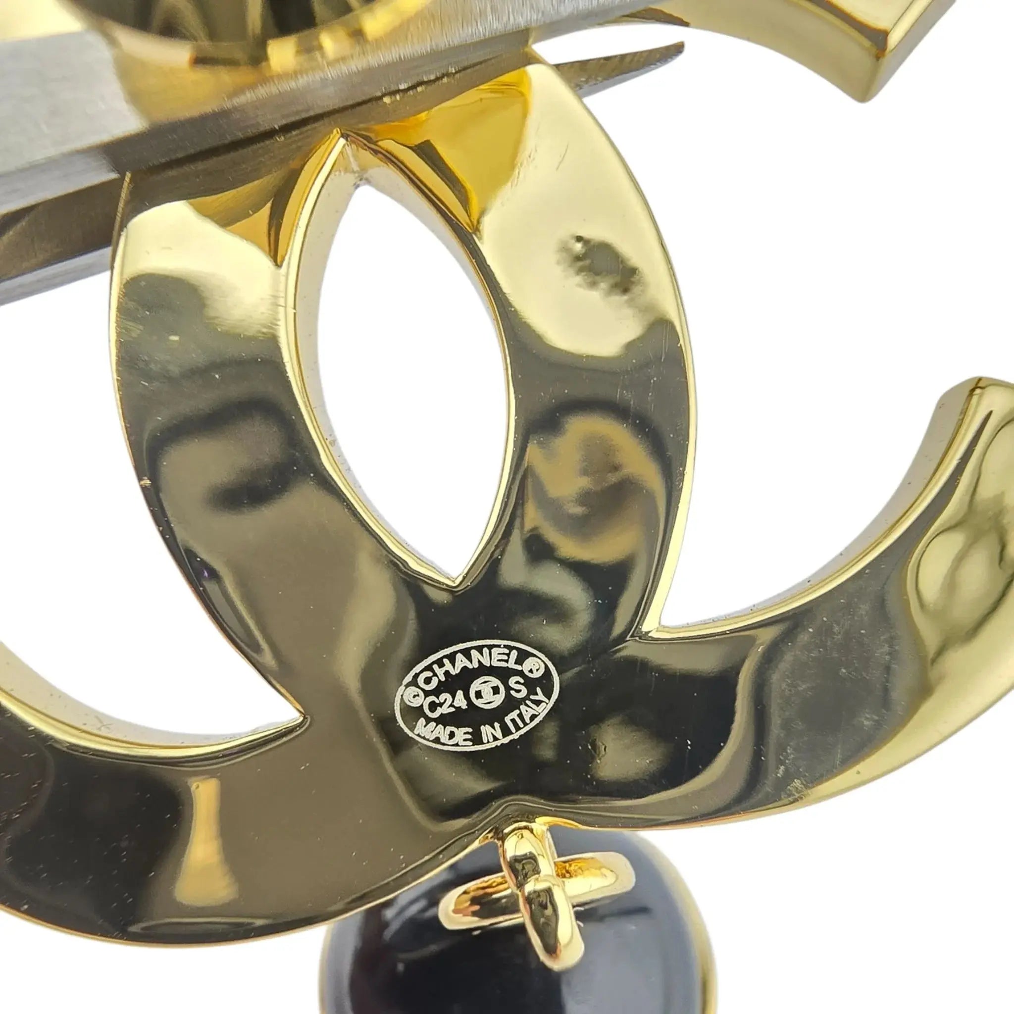 Chanel CC Gold Black White Pin Brooch CHANEL