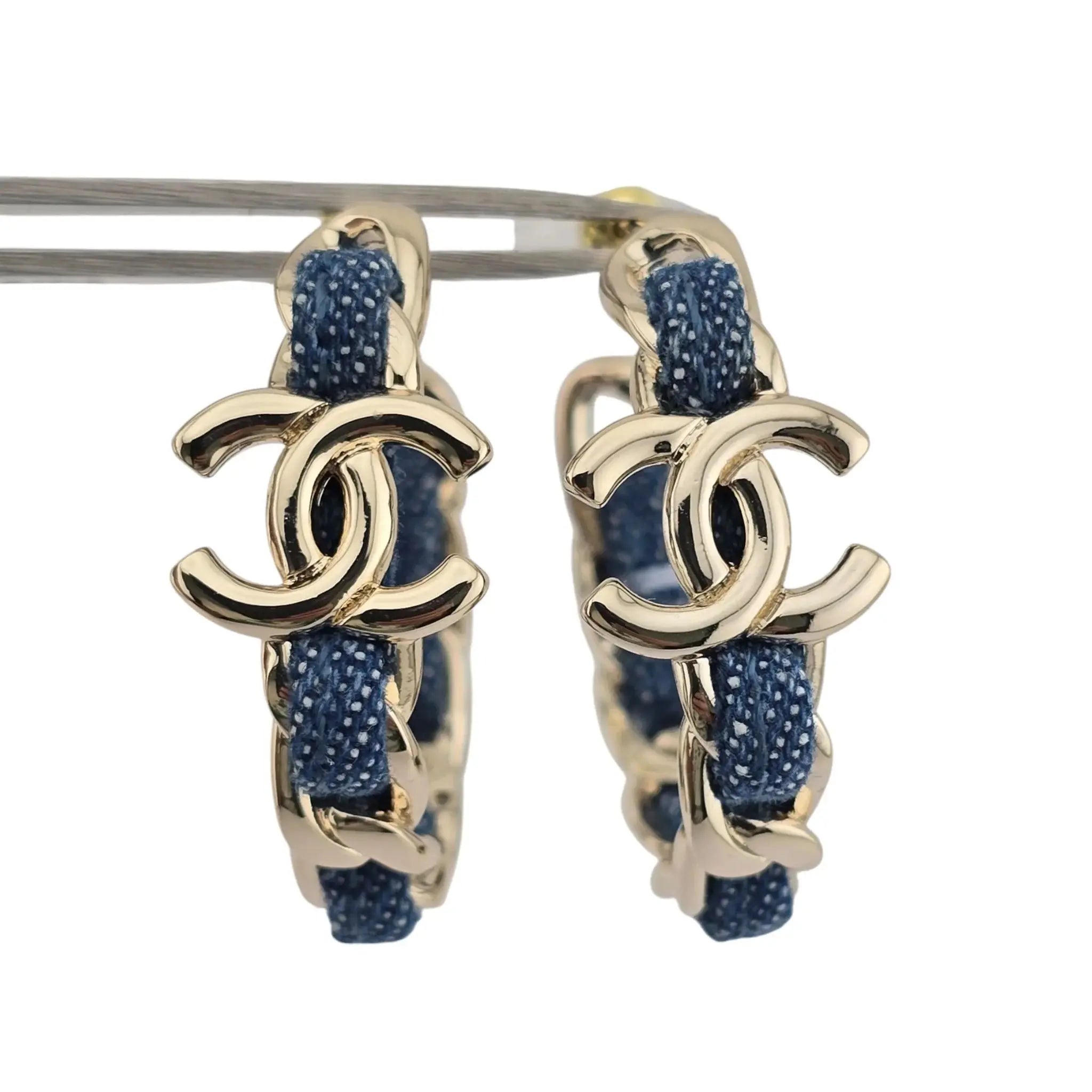 Chanel CC Denim Blue Hoop Earrings 2025 CHANEL