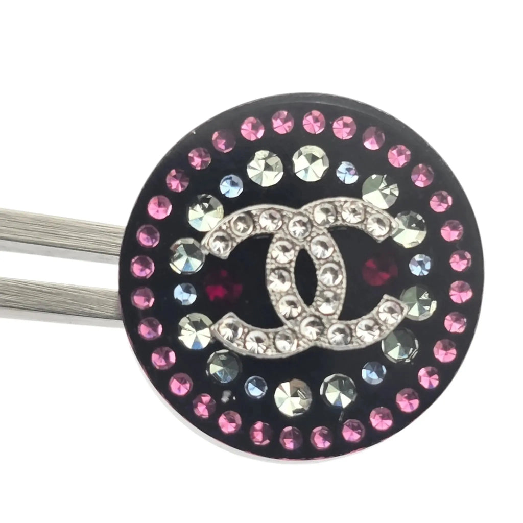 Chanel CC Resin Round Black Stud Crystal Earrings 2025 CHANEL