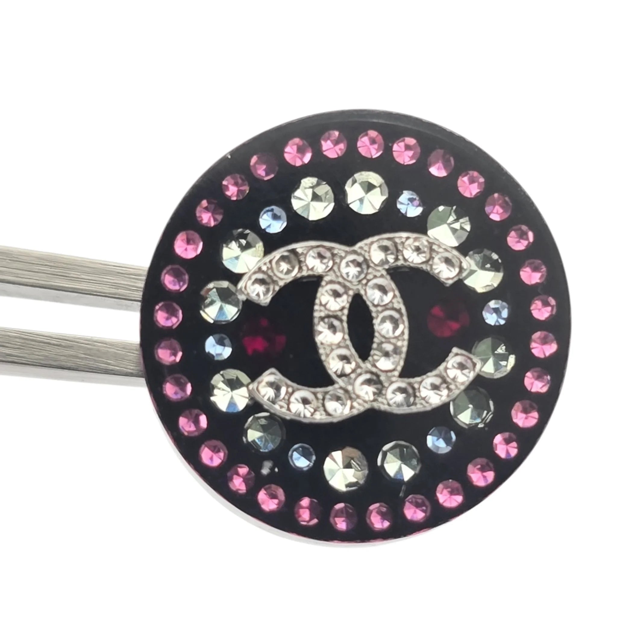 Chanel CC Resin Round Black Stud Crystal Earrings 2025 CHANEL